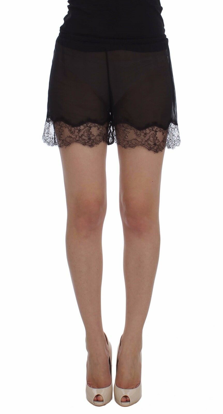 Short de nuit en soie et dentelle florale noire Dolce &amp; Gabbana