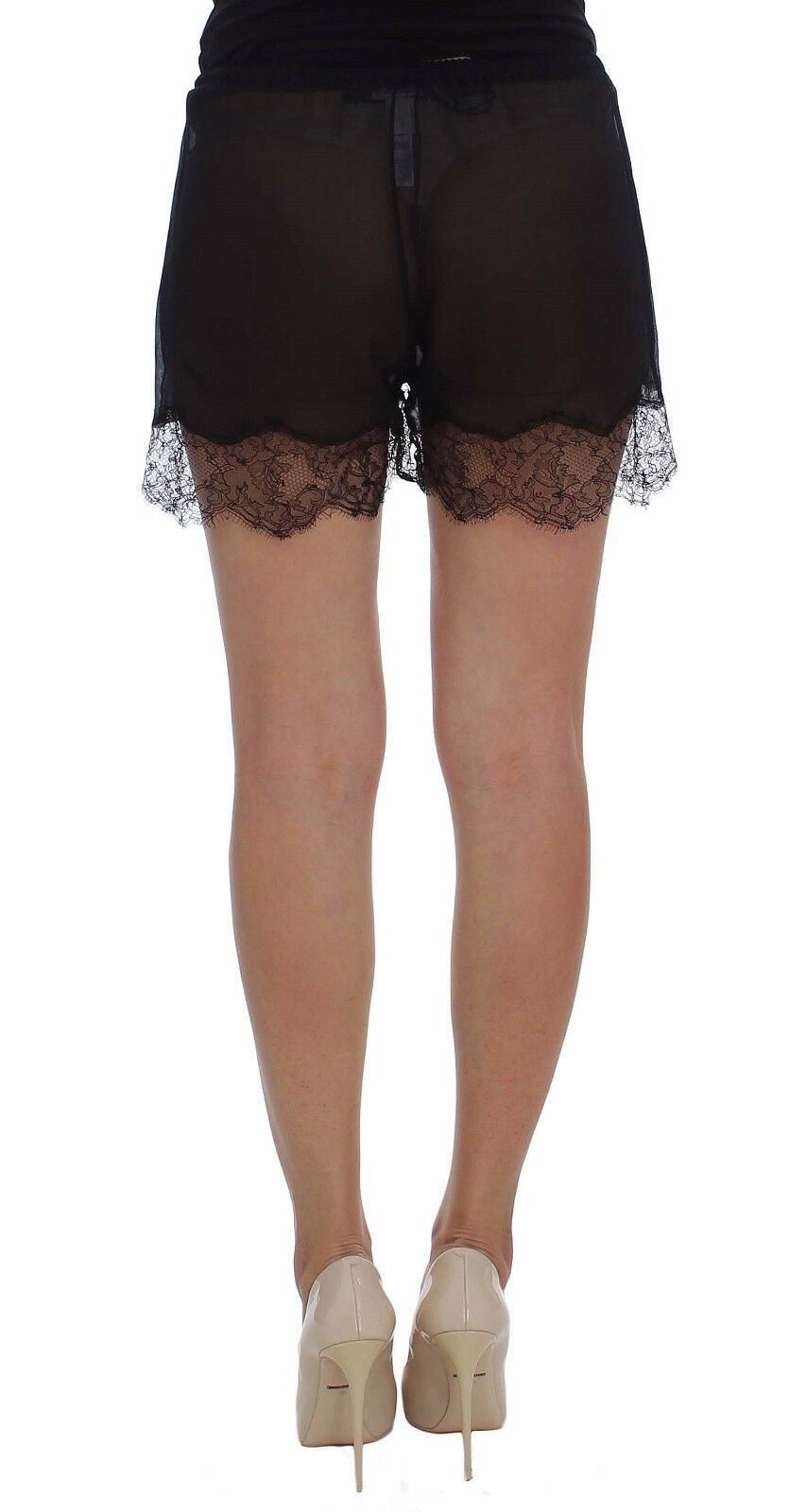 Short de nuit en soie et dentelle florale noire Dolce &amp; Gabbana