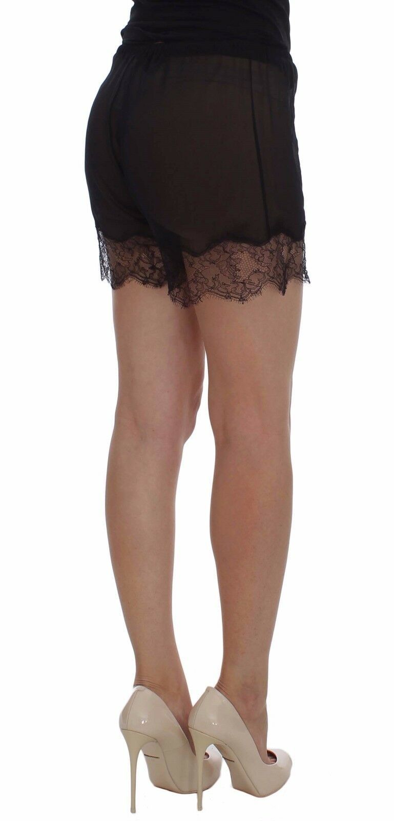Short de nuit en soie et dentelle florale noire Dolce &amp; Gabbana