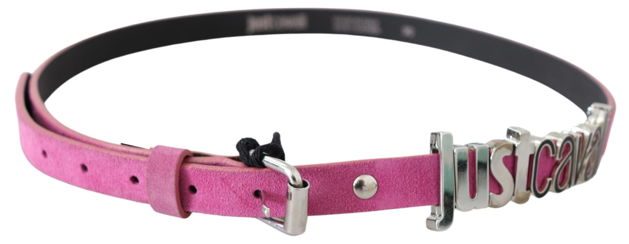 Ceinture Just Cavalli à boucle en métal chromé rose argenté