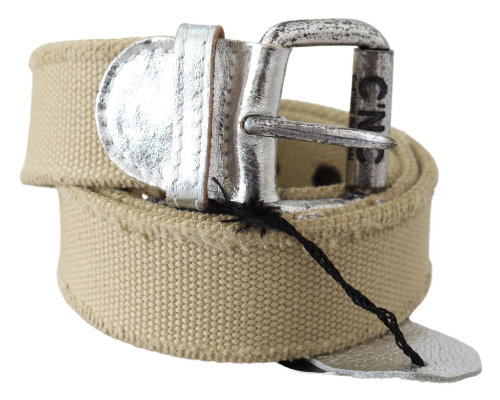 Ceinture à boucle rustique en coton beige avec logo Costume National