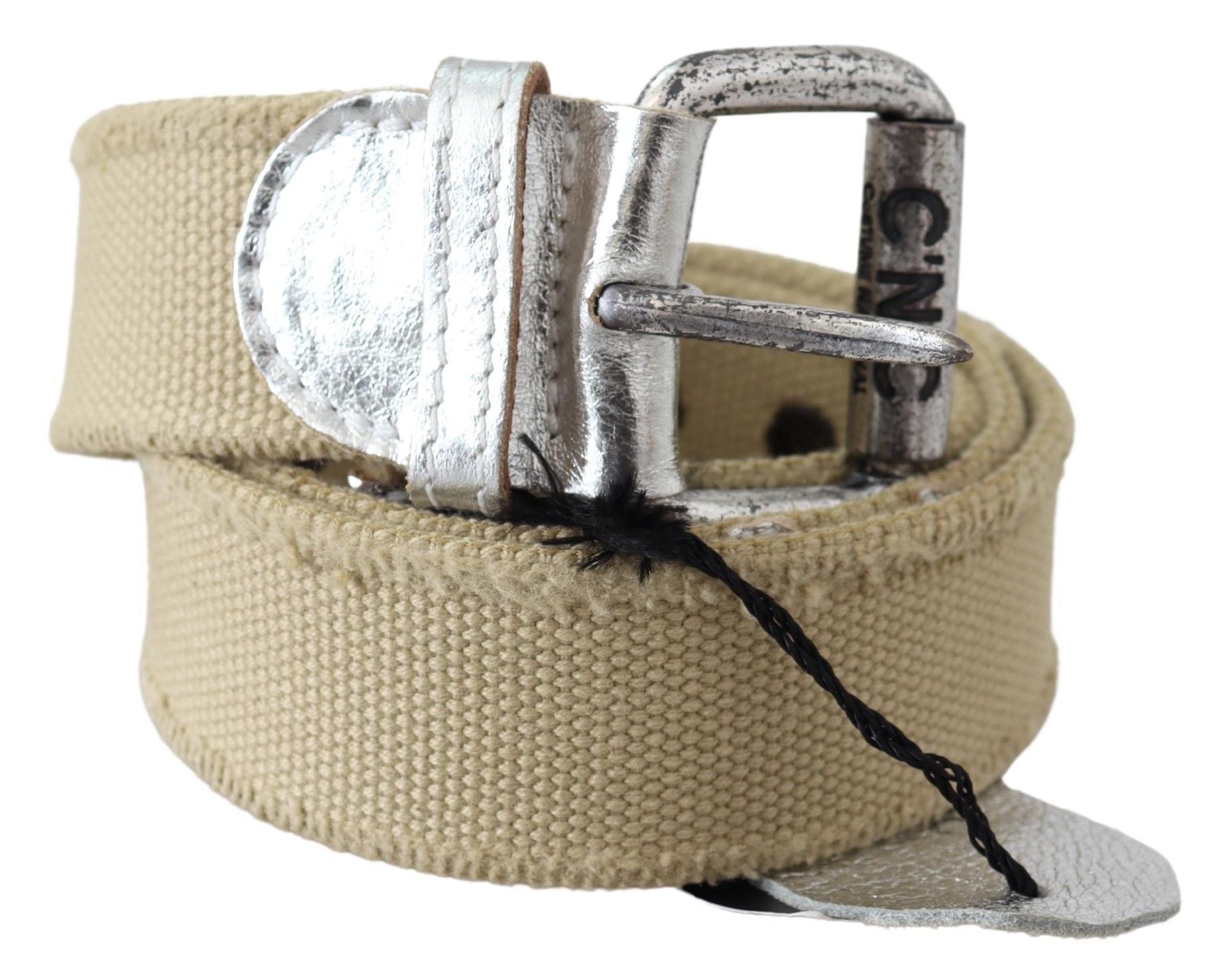 Ceinture à boucle rustique en coton beige avec logo Costume National