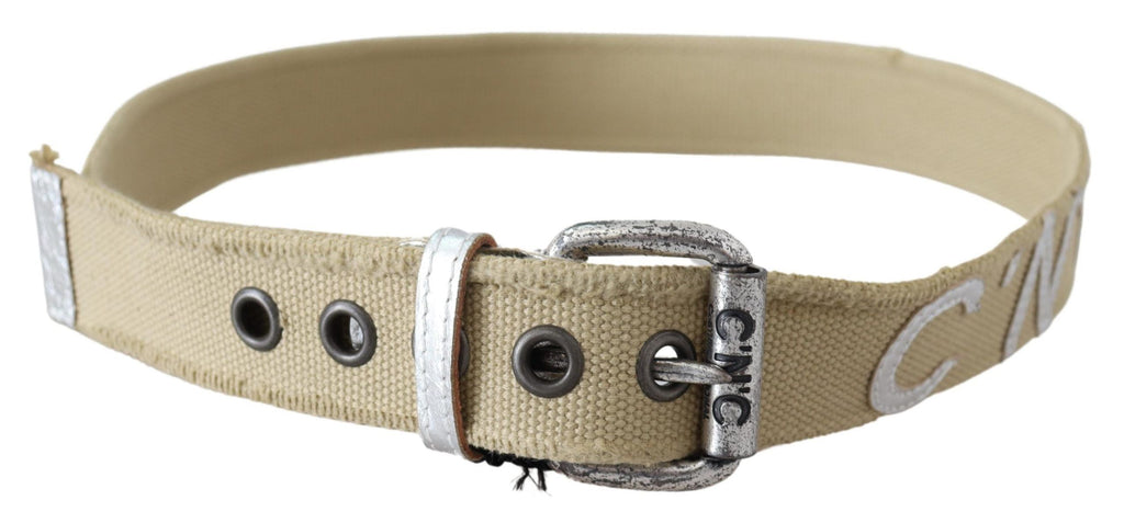 Ceinture à boucle rustique en coton beige avec logo Costume National