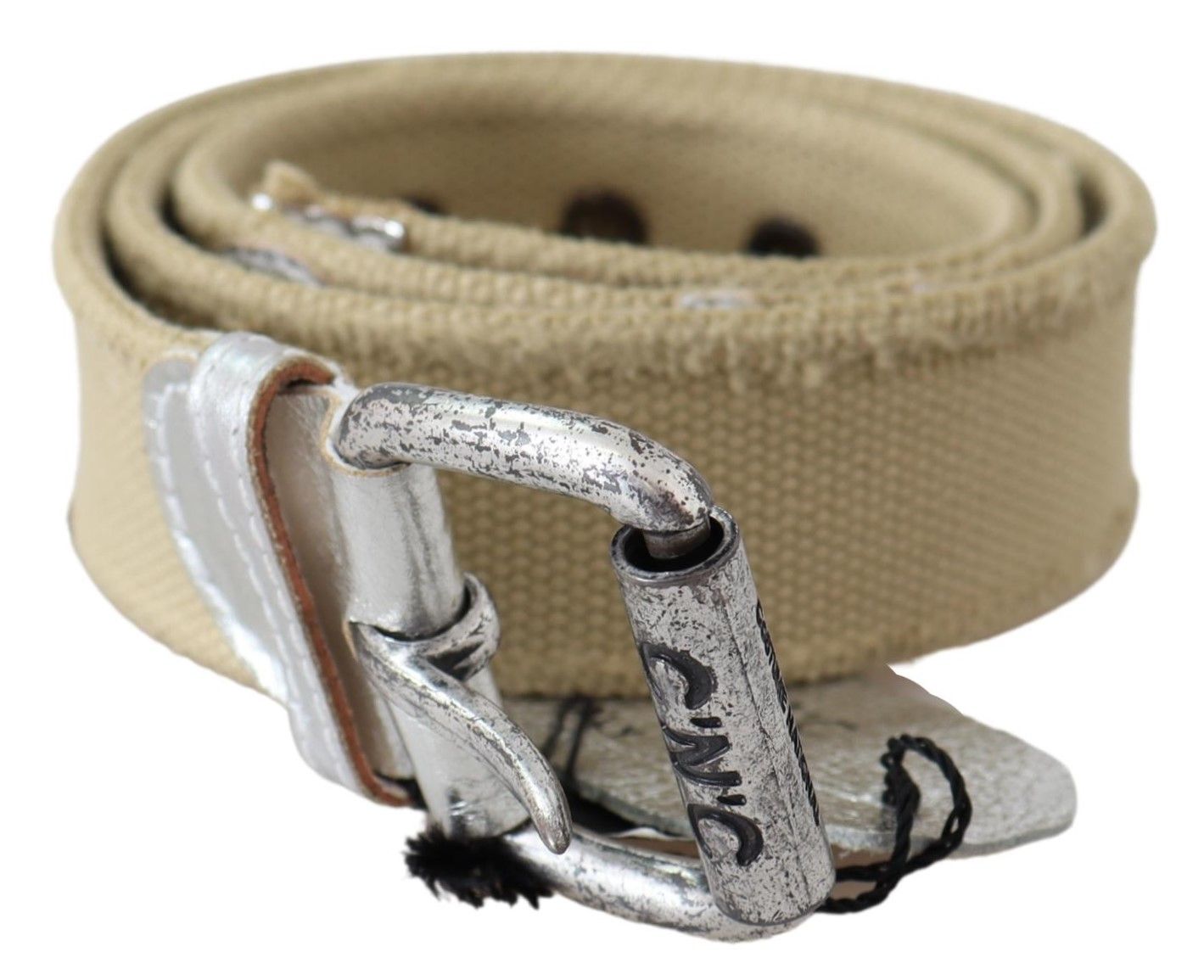 Ceinture à boucle rustique en coton beige avec logo Costume National