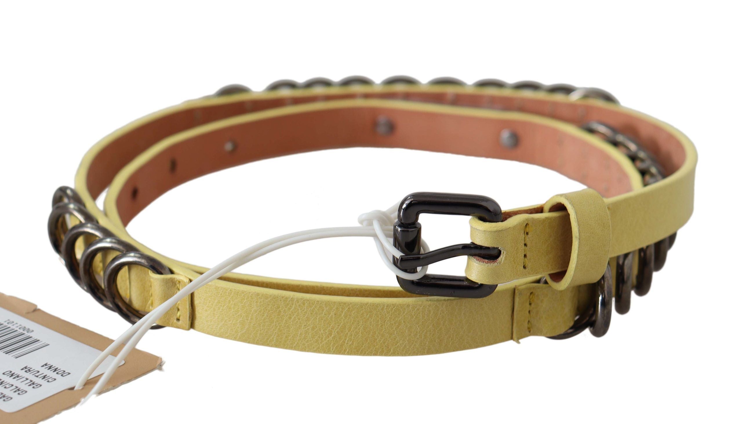 Ceinture fantaisie de luxe en cuir jaune John Galliano à boucle fine