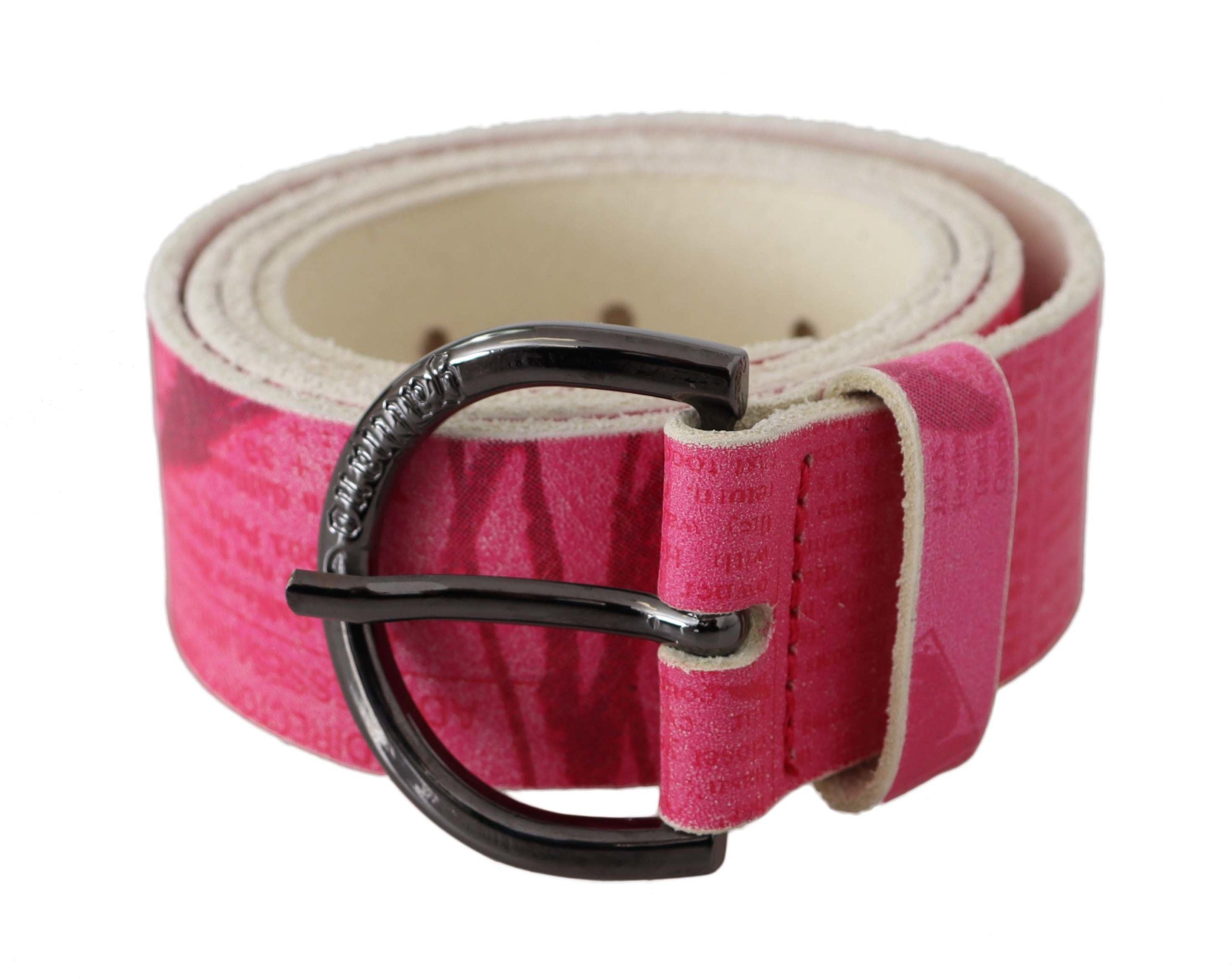 Ceinture à boucle ronde en cuir rose avec logo John Galliano