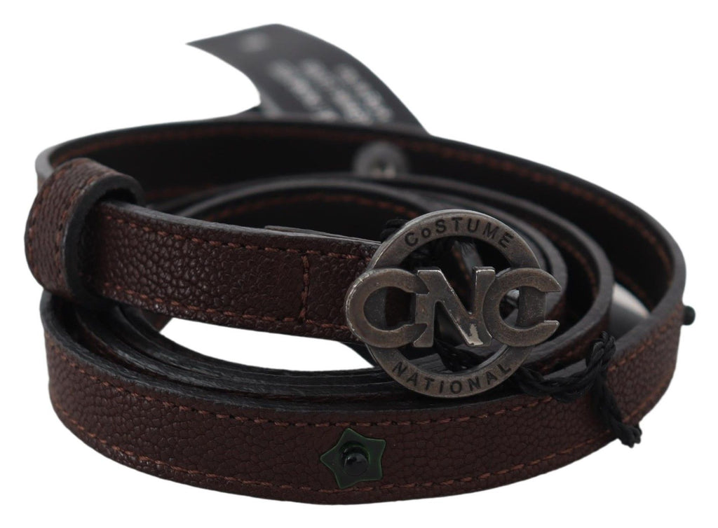 Ceinture en cuir marron avec boucle ronde et logo Costume National