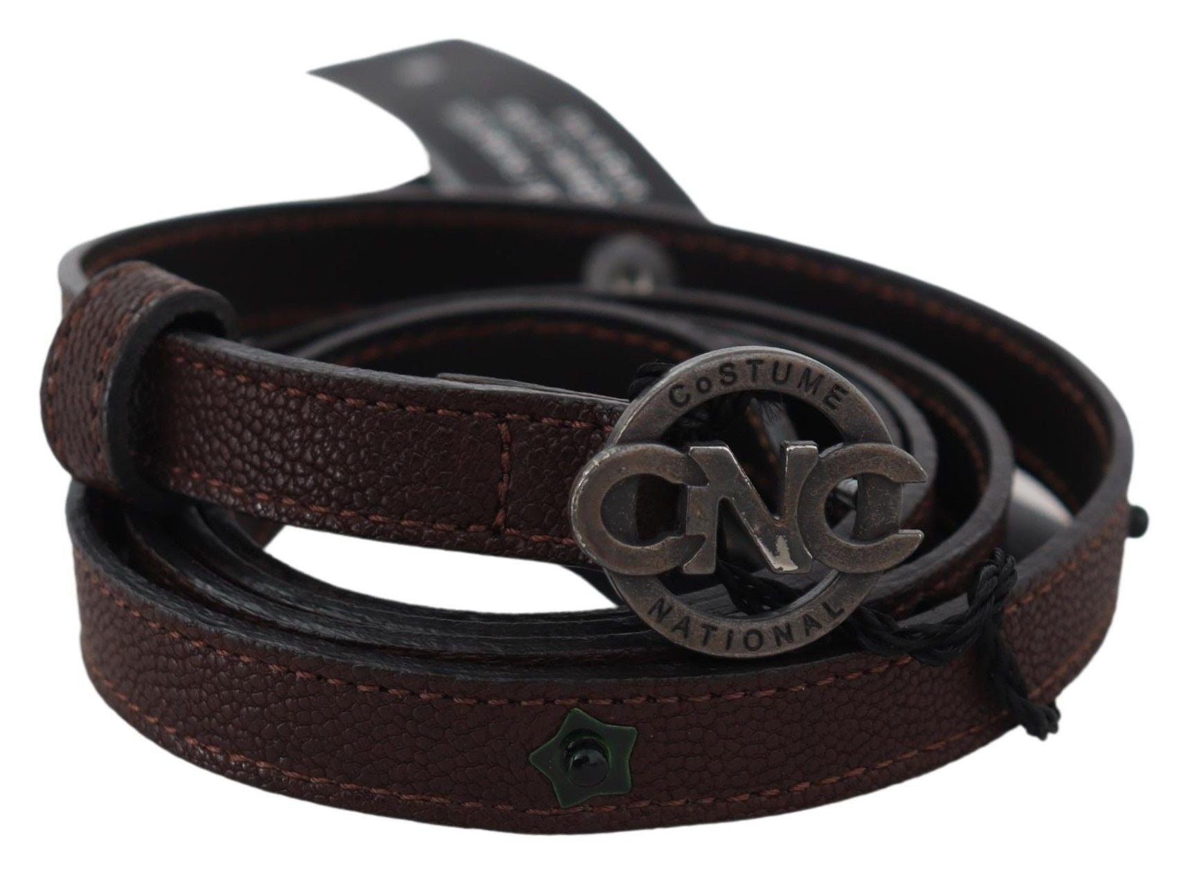 Ceinture en cuir marron avec boucle ronde et logo Costume National