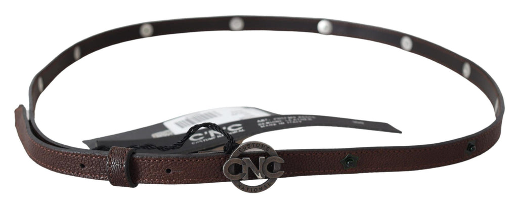 Ceinture en cuir marron avec boucle ronde et logo Costume National