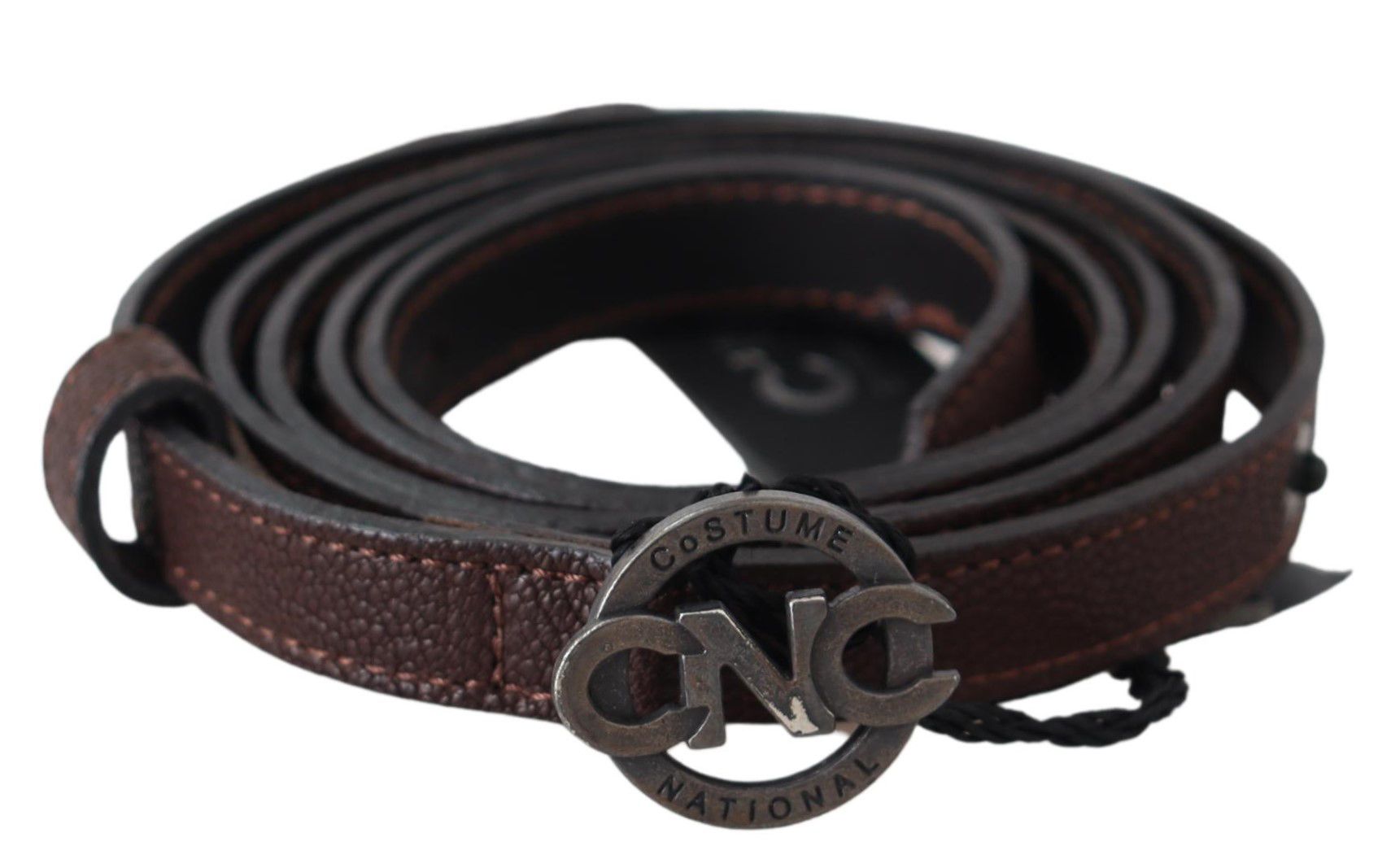 Ceinture en cuir marron avec boucle ronde et logo Costume National