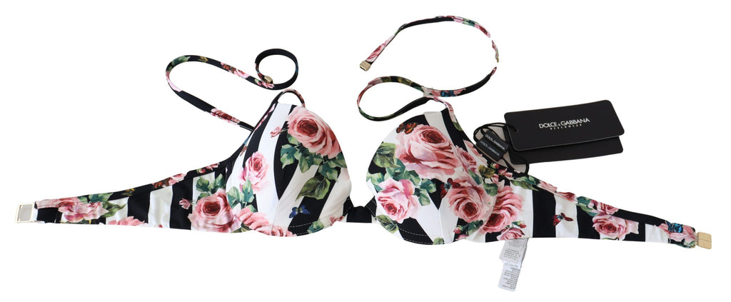 Hauts de bikini Dolce &amp; Gabbana à rayures multicolores et imprimé roses
