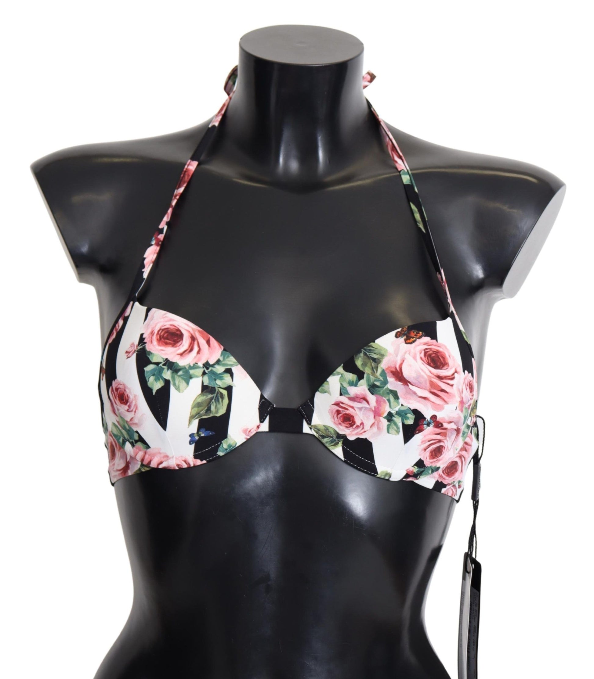 Hauts de bikini Dolce &amp; Gabbana à rayures multicolores et imprimé roses