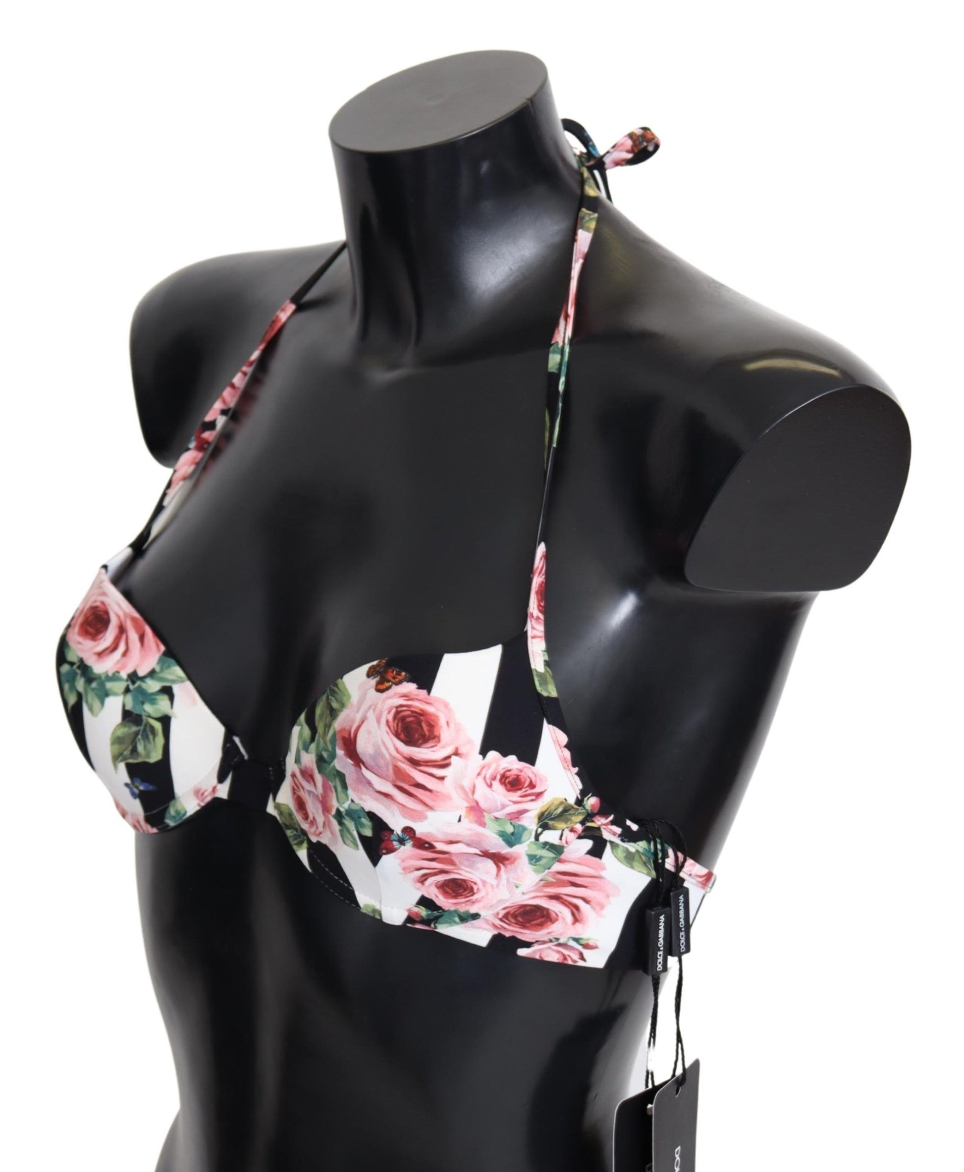 Hauts de bikini Dolce &amp; Gabbana à rayures multicolores et imprimé roses