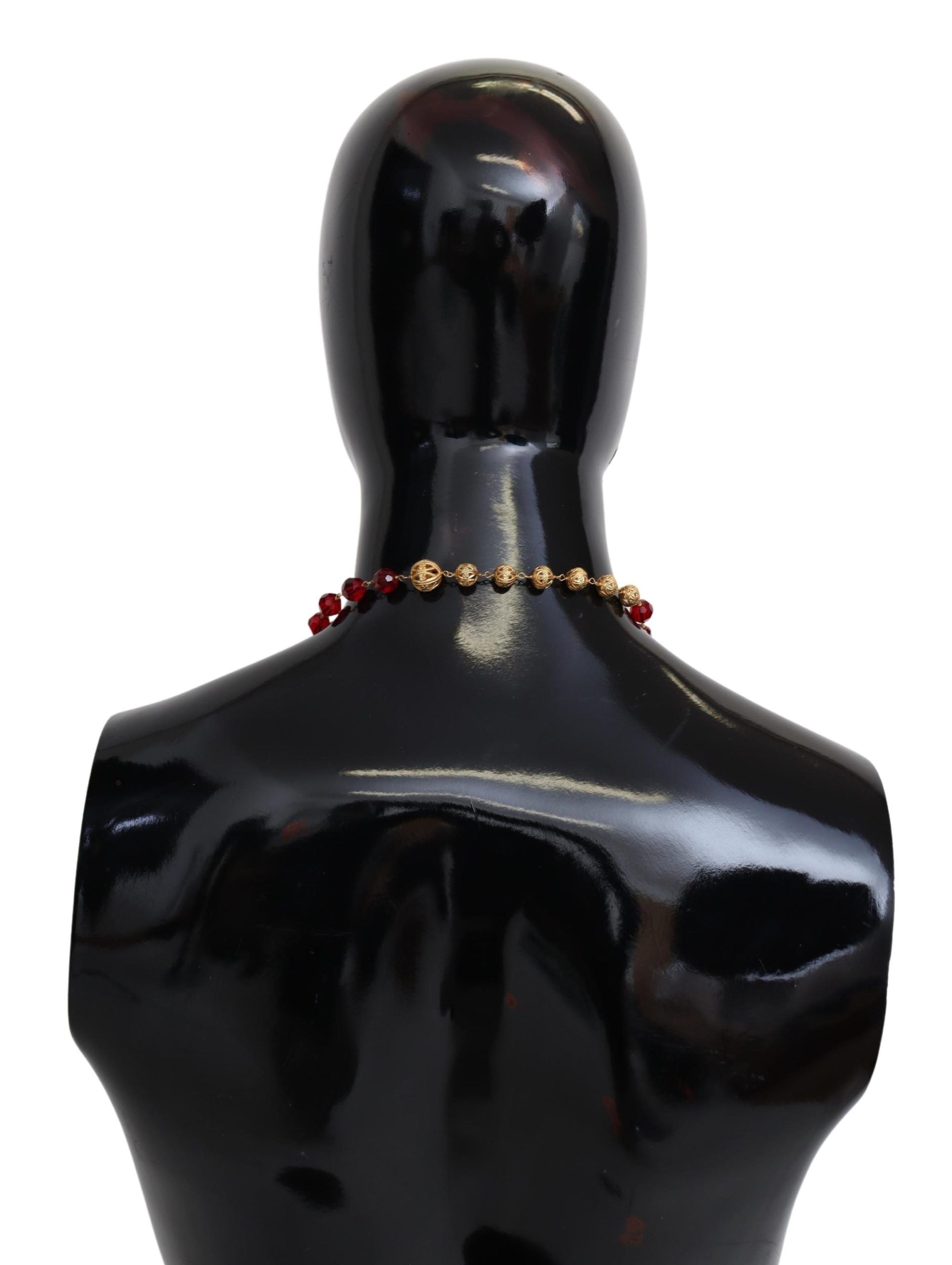 Collier chaîne opéra Dolce &amp; Gabbana en laiton doré avec pendentif en cristaux rouges