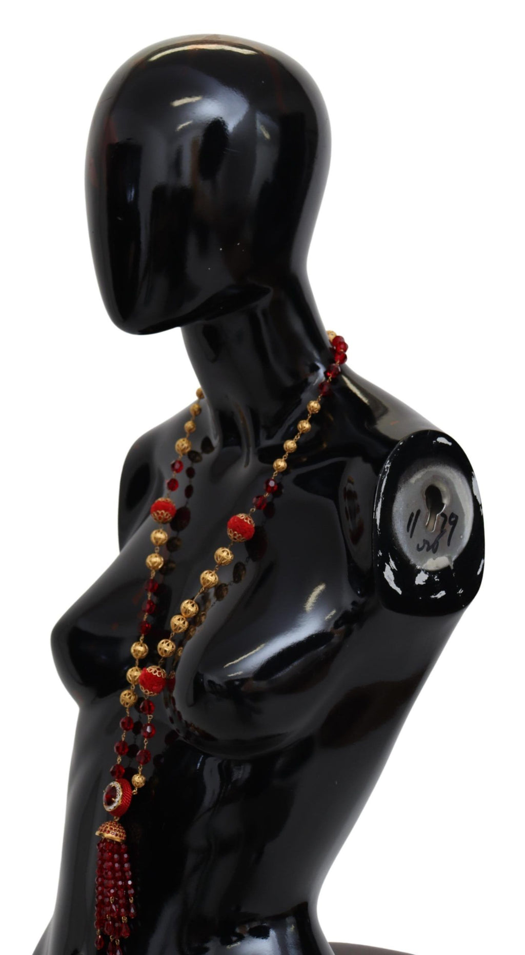 Collier chaîne opéra Dolce &amp; Gabbana en laiton doré avec pendentif en cristaux rouges