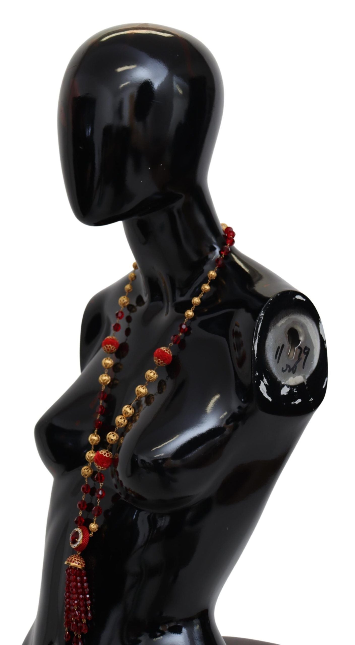 Collier chaîne opéra Dolce &amp; Gabbana en laiton doré avec pendentif en cristaux rouges