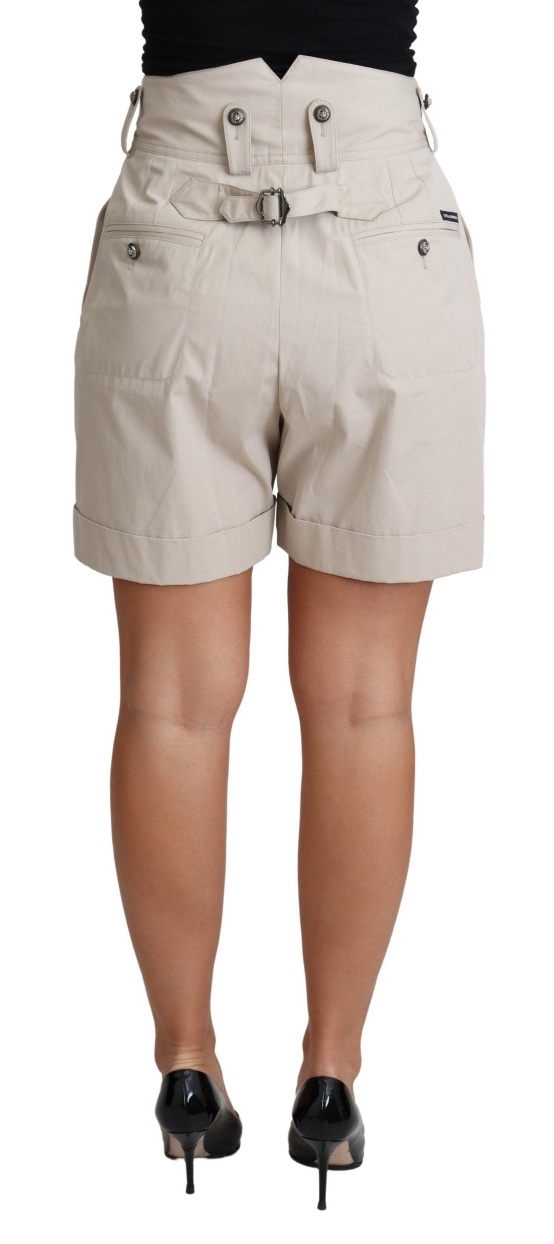 Short décontracté taille haute plissé en coton beige Dolce &amp; Gabbana