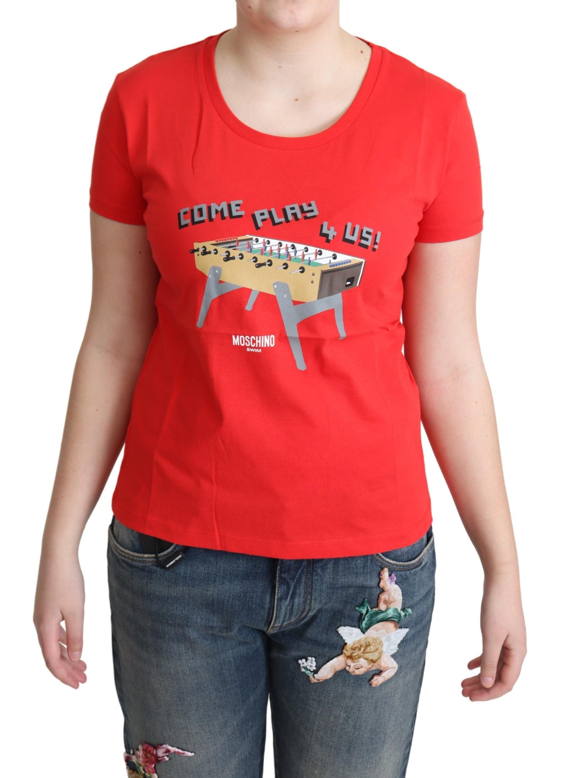 T-shirt chemisier Moschino en coton rouge imprimé Come Play 4 Us