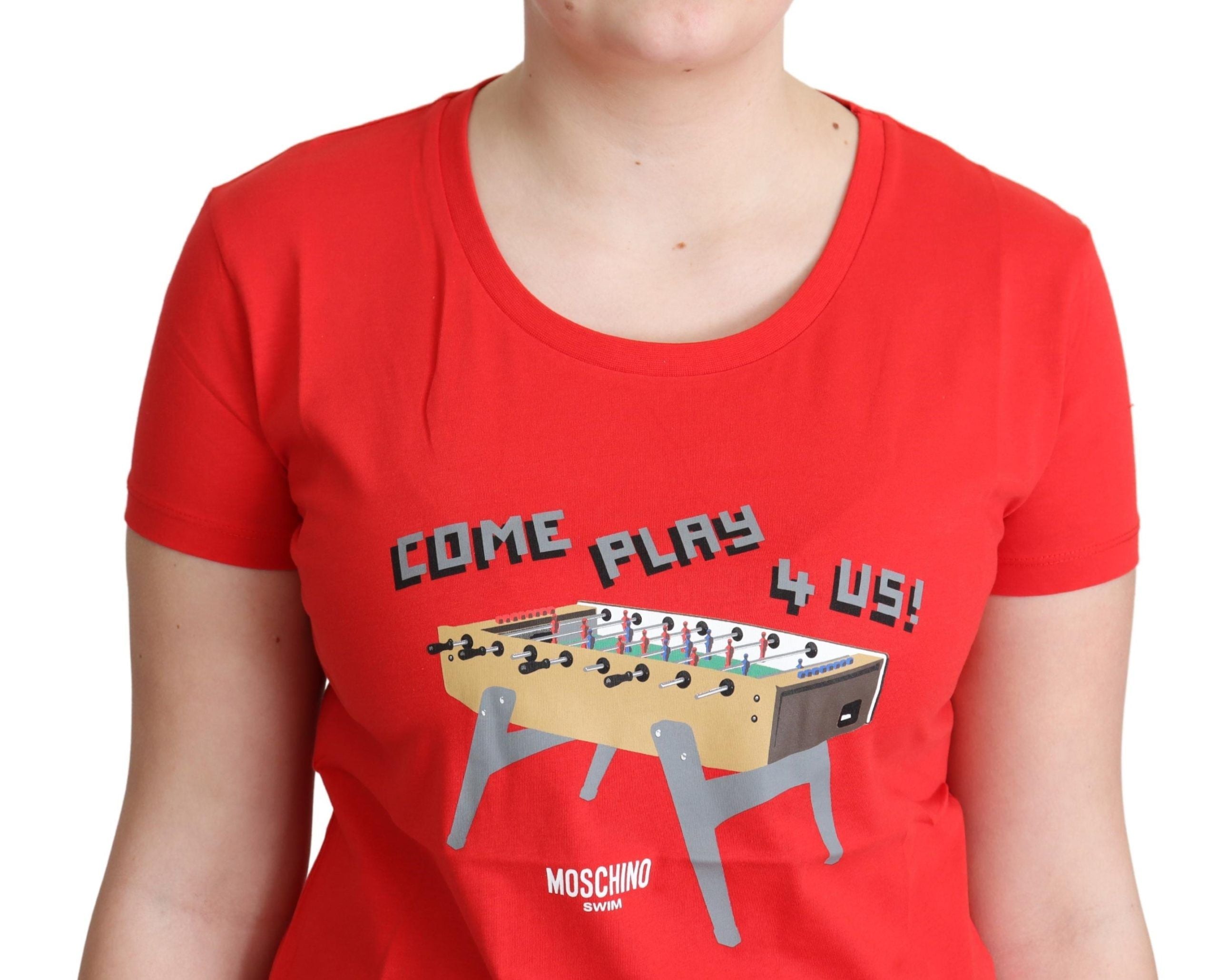 T-shirt chemisier Moschino en coton rouge imprimé Come Play 4 Us
