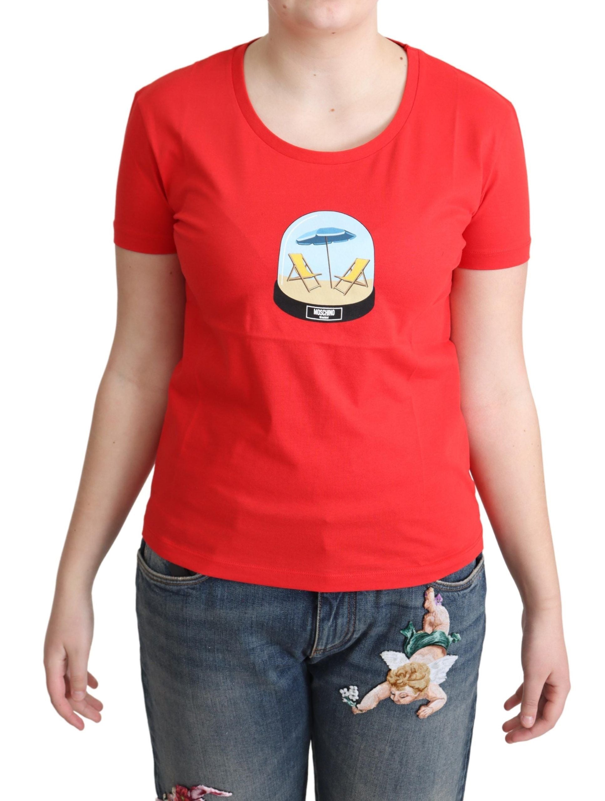 T-shirt à manches courtes en coton imprimé rouge Moschino