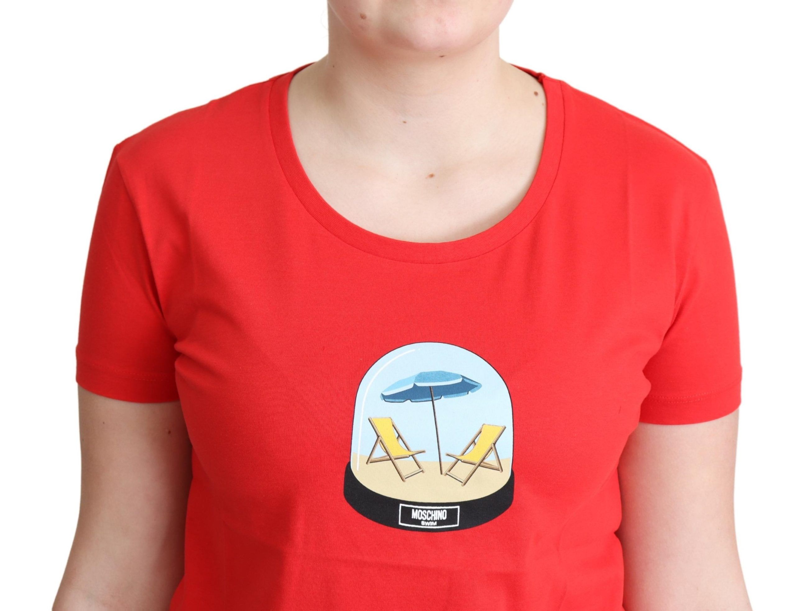 T-shirt à manches courtes en coton imprimé rouge Moschino