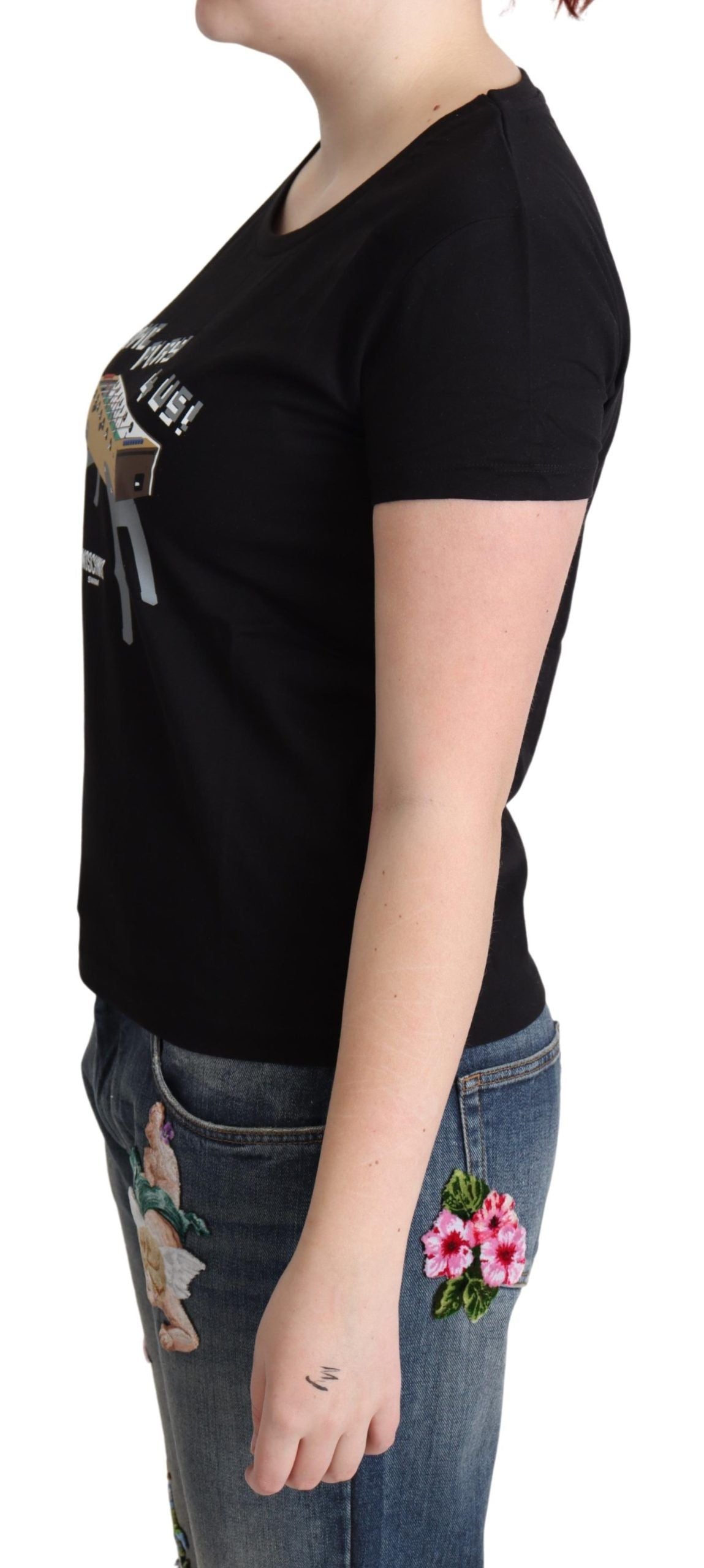 T-shirt noir en coton imprimé « Come Play 4 Us » de Moschino