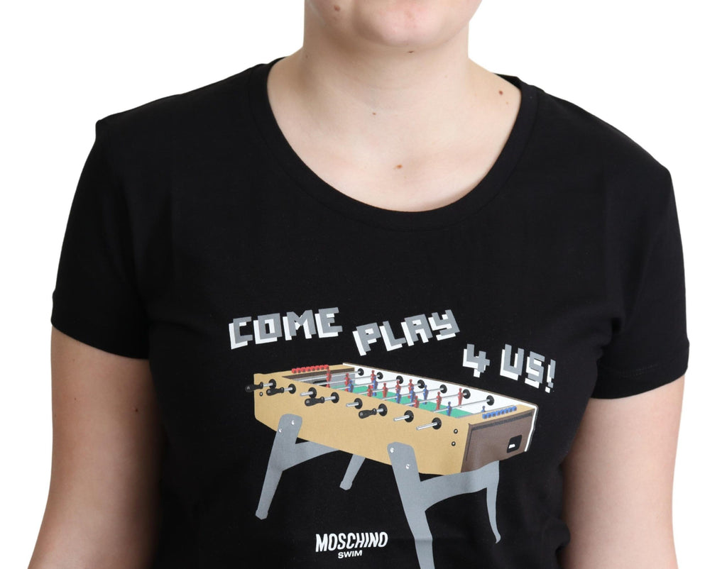 T-shirt noir en coton imprimé « Come Play 4 Us » de Moschino