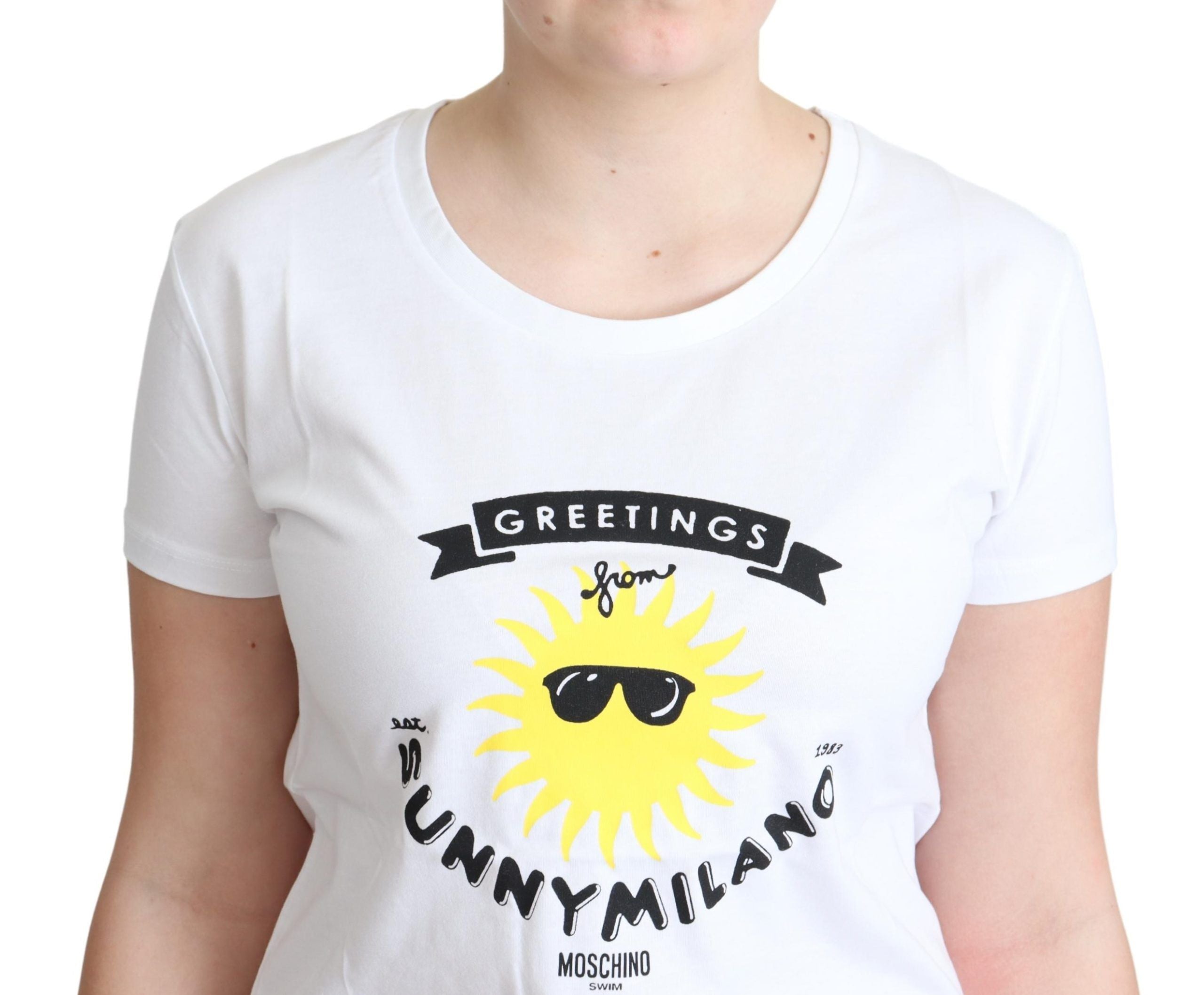 T-shirt blanc en coton imprimé Sunny Milano de Moschino
