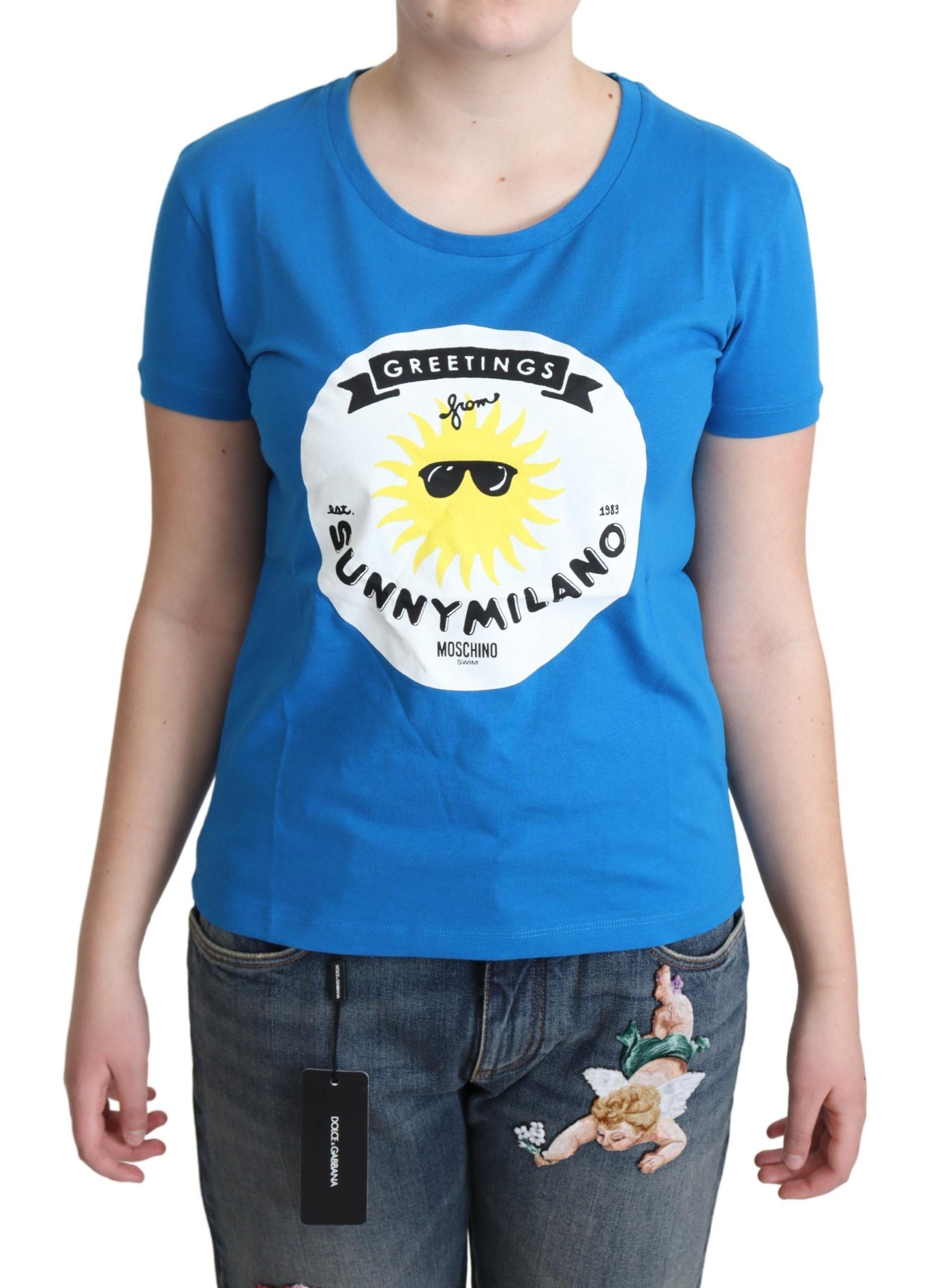 T-shirt Moschino en coton bleu imprimé Sunny Milano