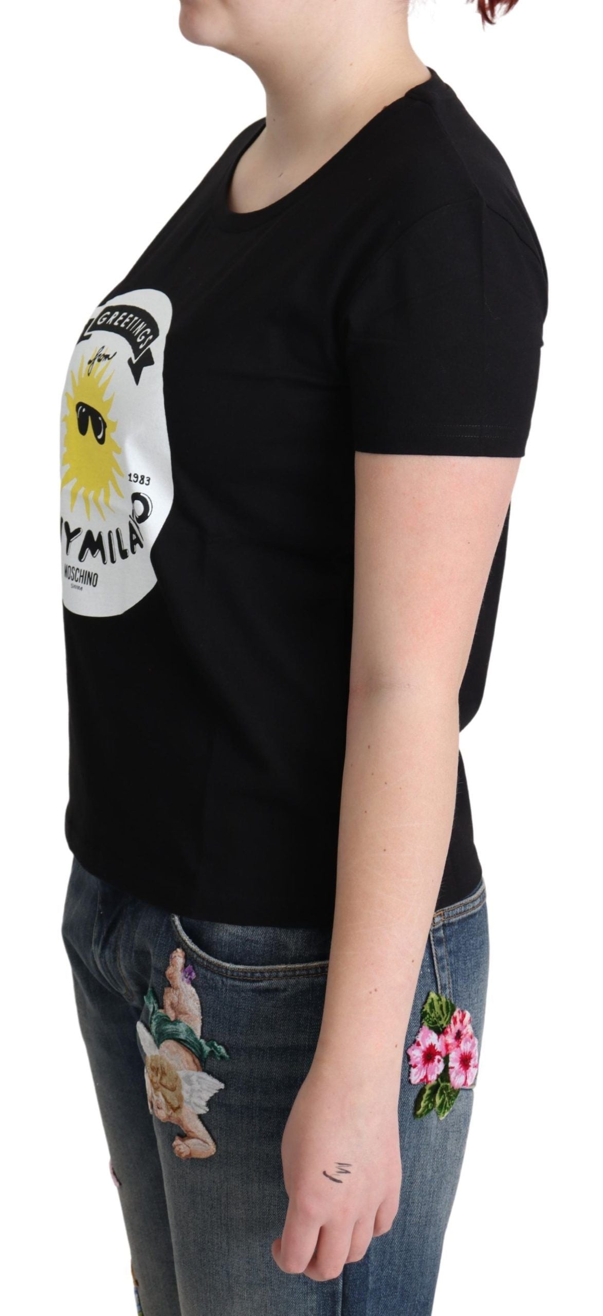 T-shirt noir en coton imprimé Sunny Milano de Moschino