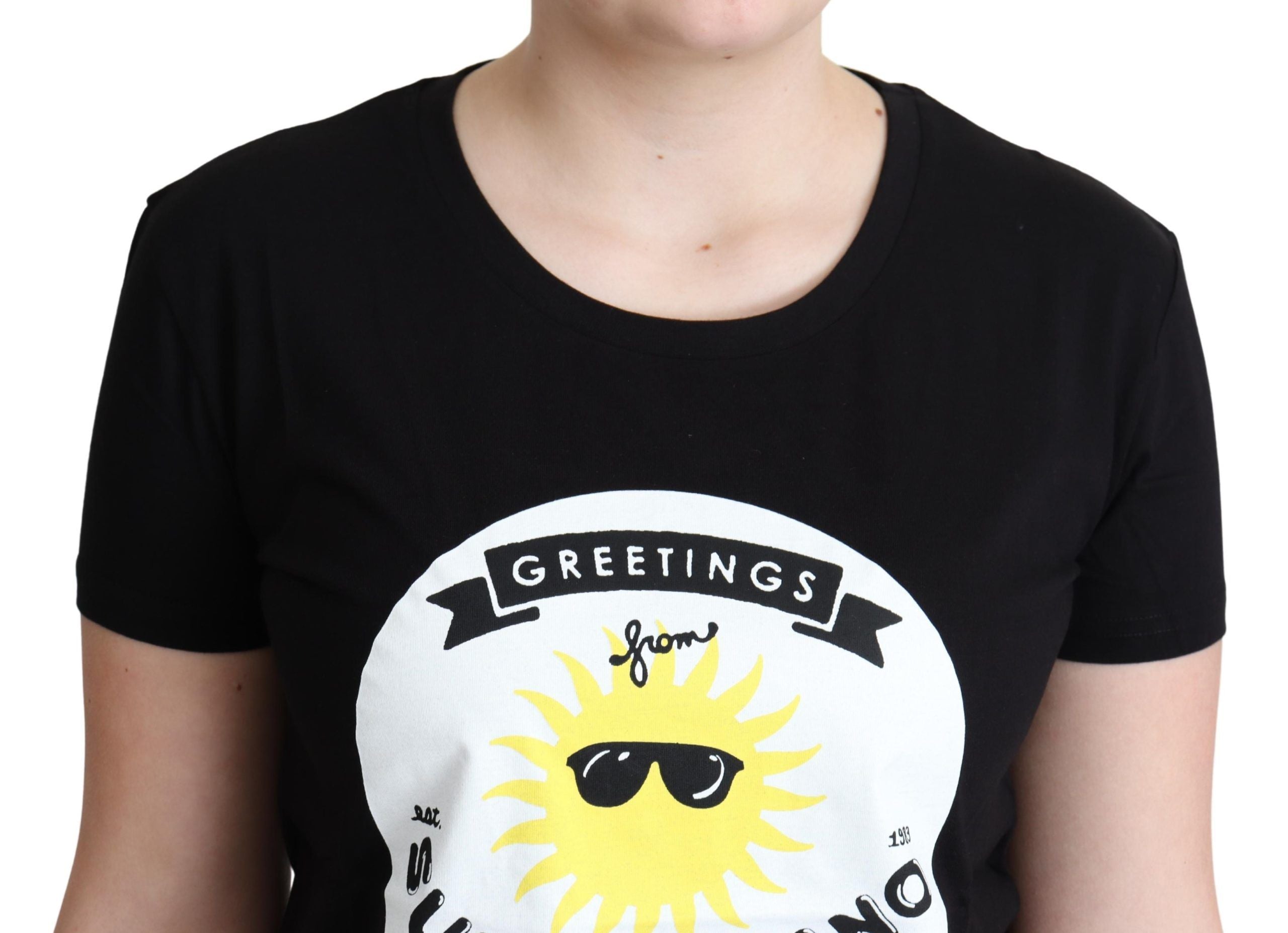 T-shirt noir en coton imprimé Sunny Milano de Moschino