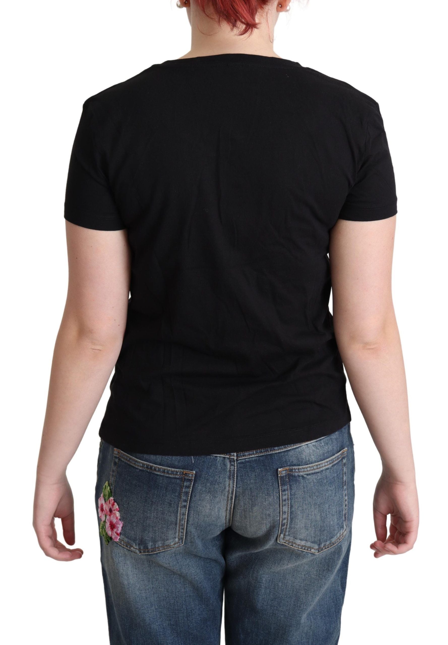 T-shirt à manches courtes en coton imprimé noir Moschino
