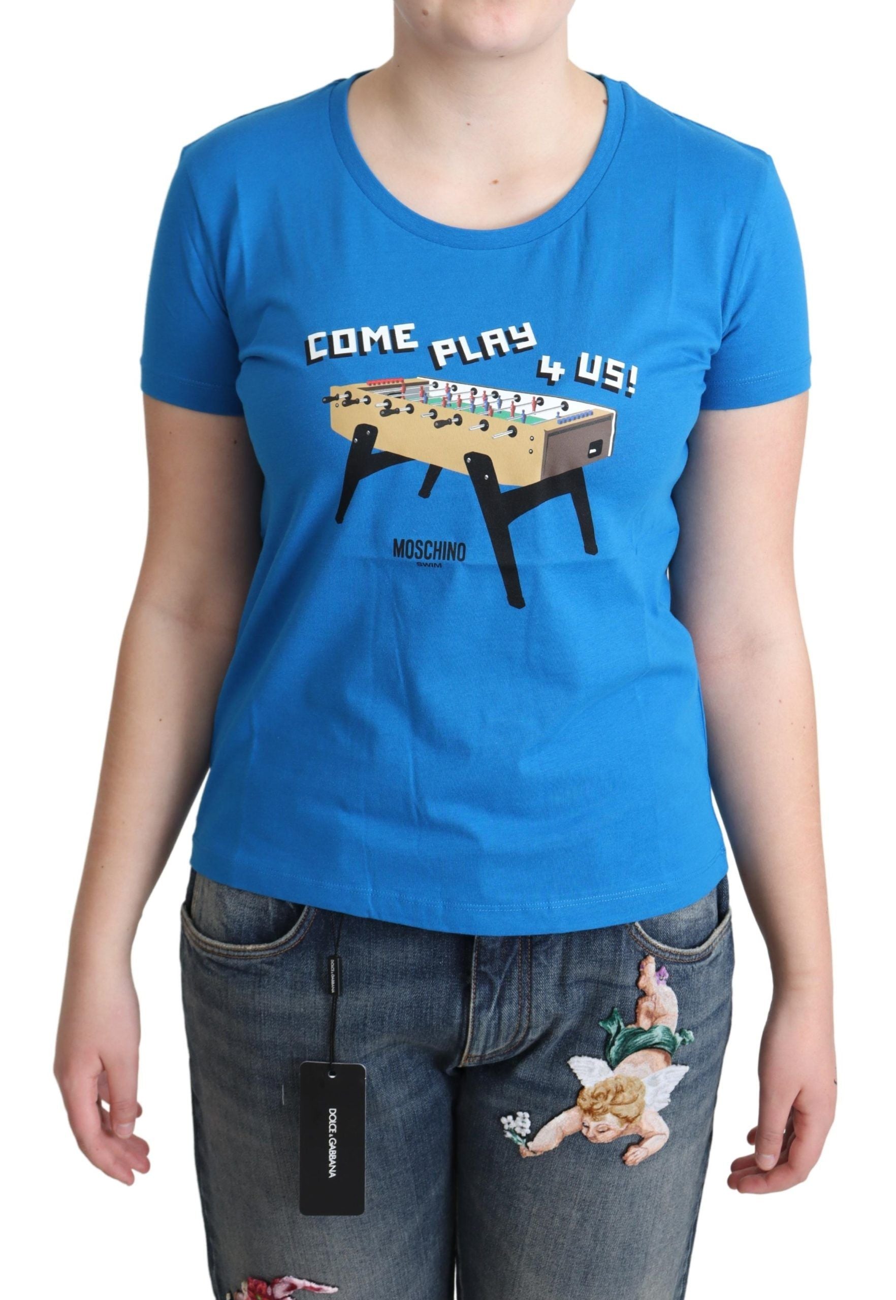 T-shirt en coton bleu Moschino imprimé Come Play 4 Us