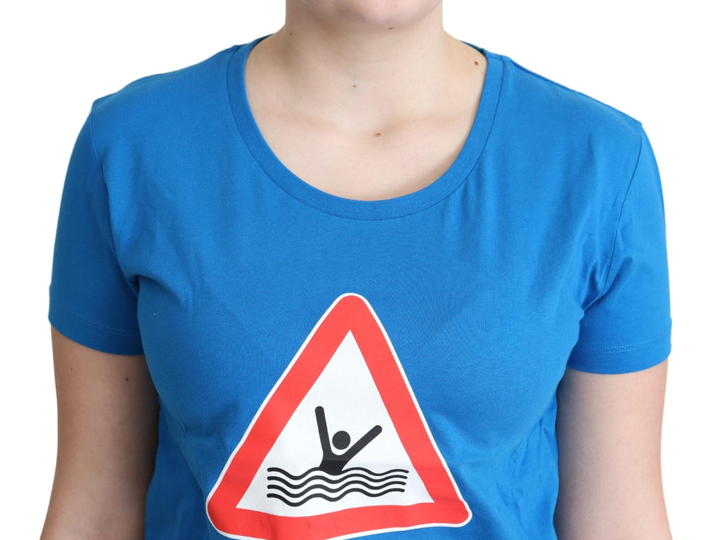 T-shirt de bain en coton bleu Moschino à motif triangle graphique