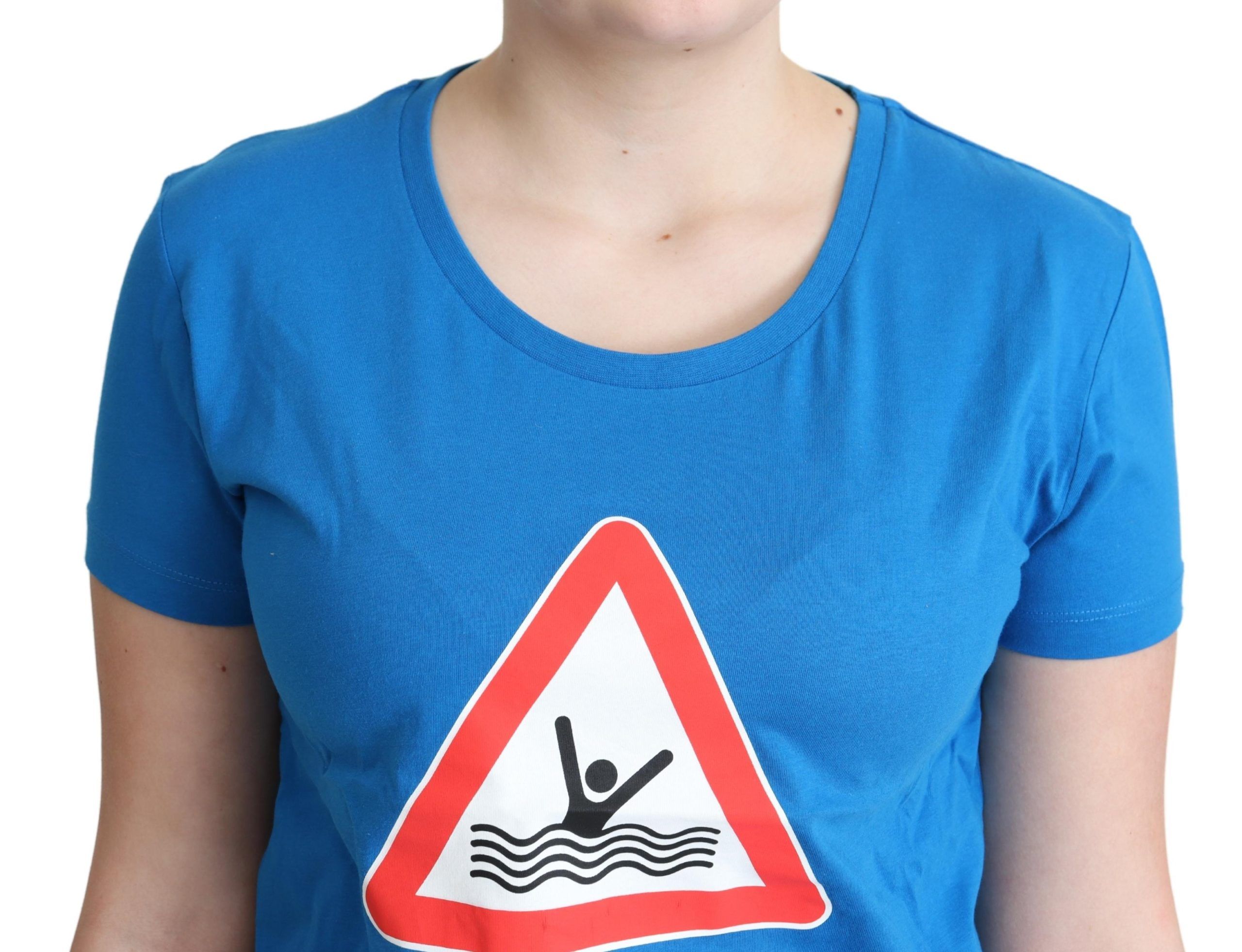 T-shirt de bain en coton bleu Moschino à motif triangle graphique