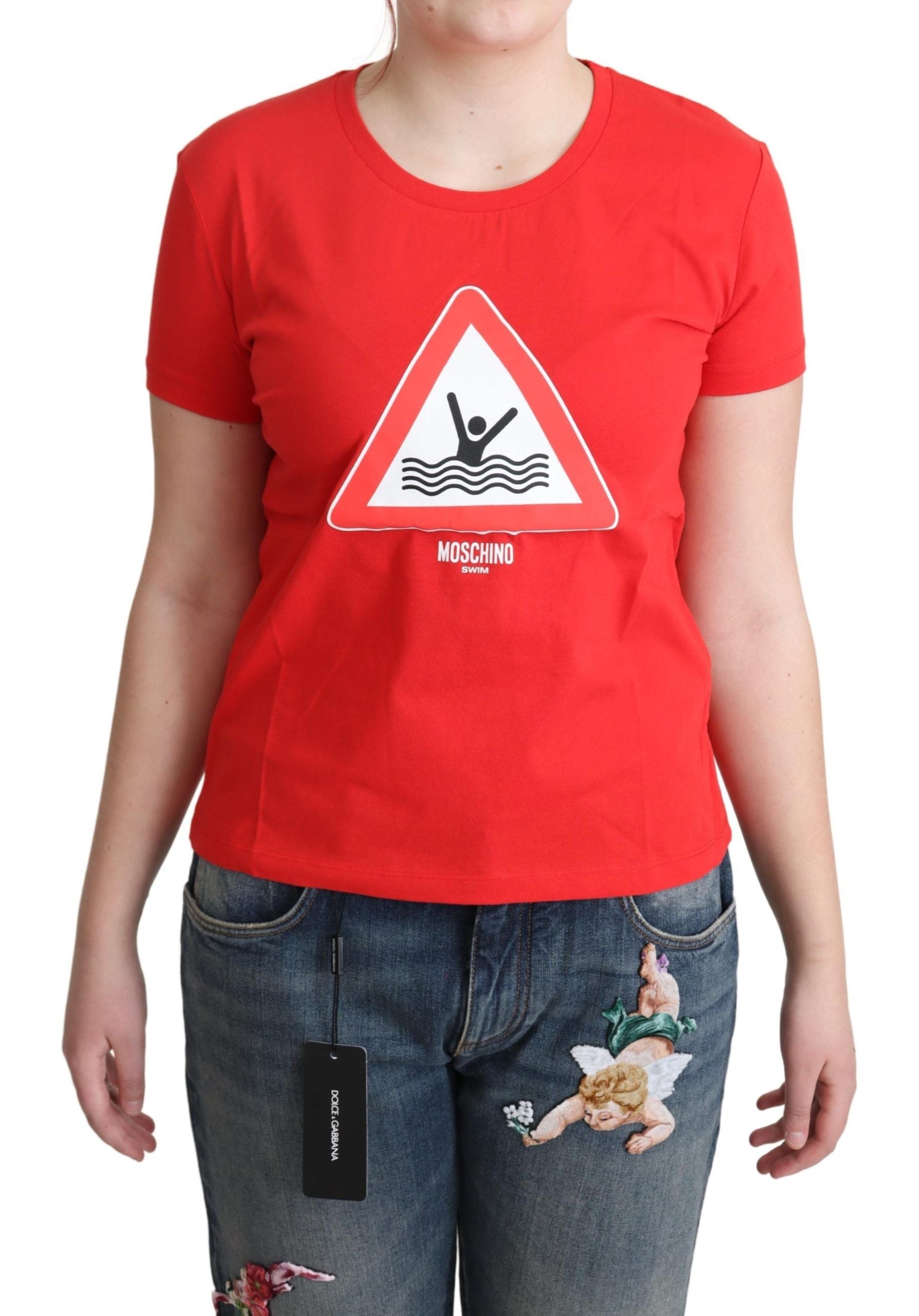 T-shirt de bain en coton rouge Moschino à imprimé triangle graphique