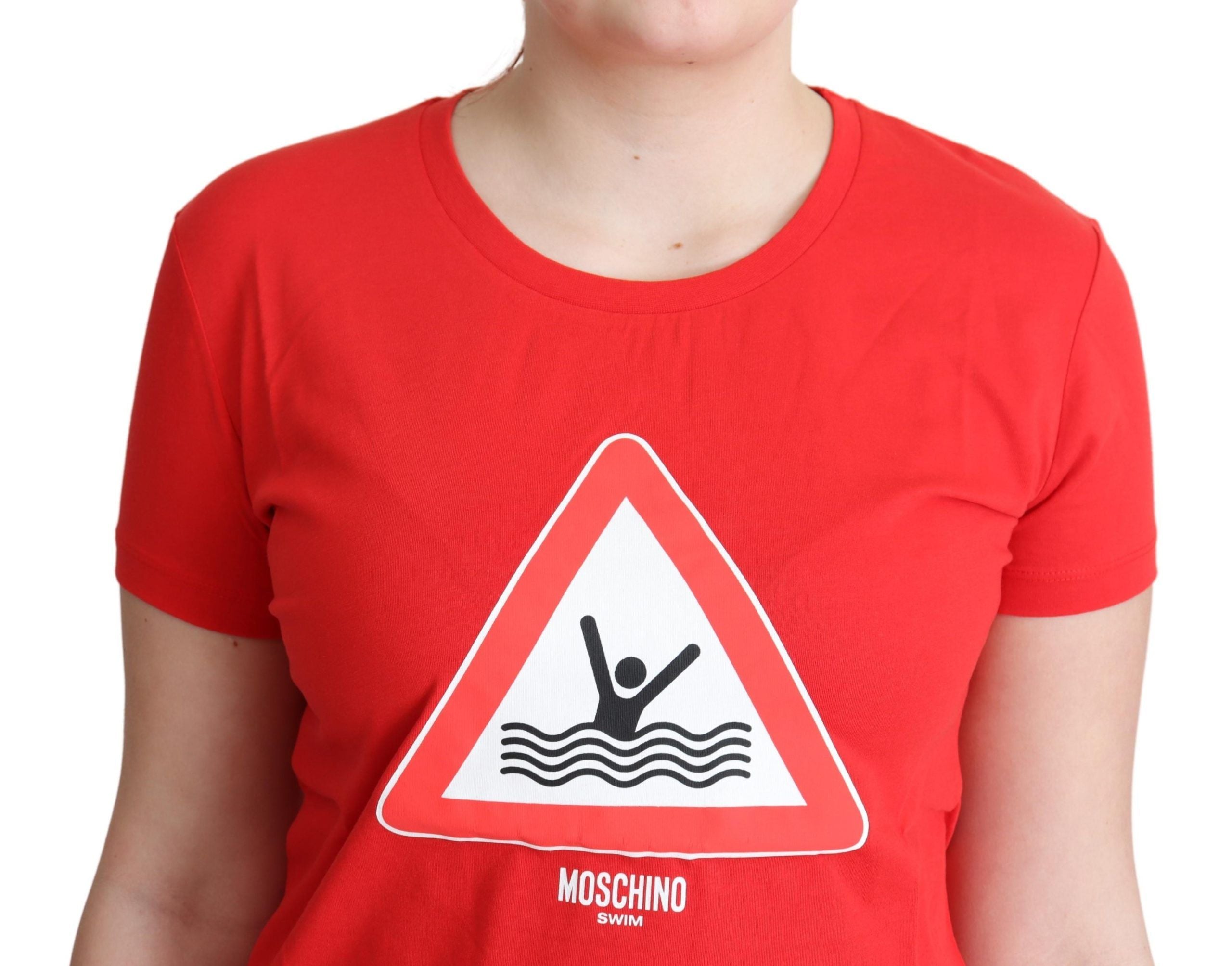 T-shirt de bain en coton rouge Moschino à imprimé triangle graphique