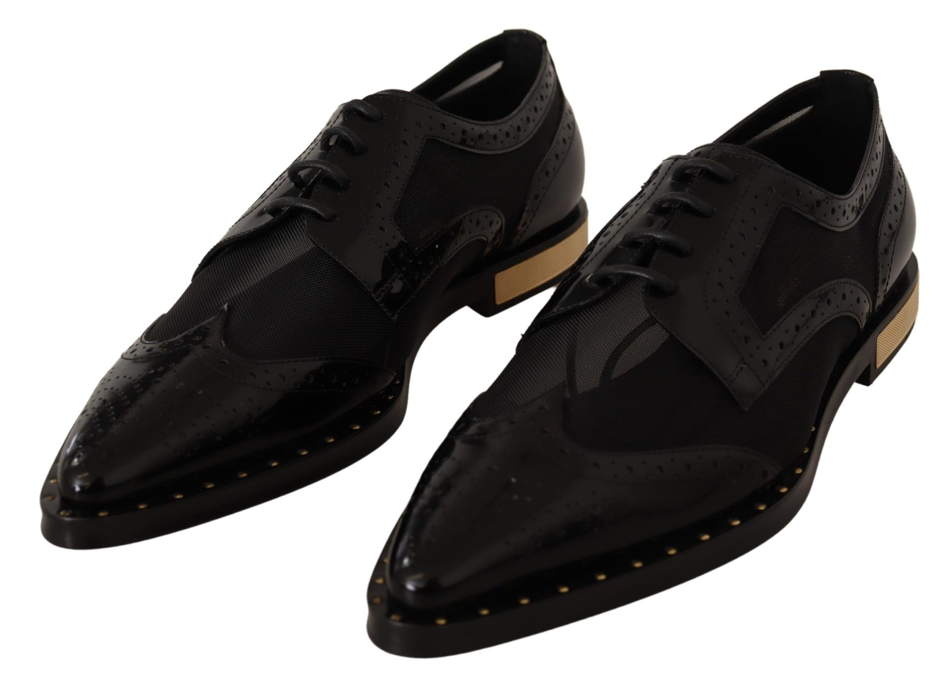 Chaussures à bout golf transparentes Broques en cuir noir Dolce &amp; Gabbana