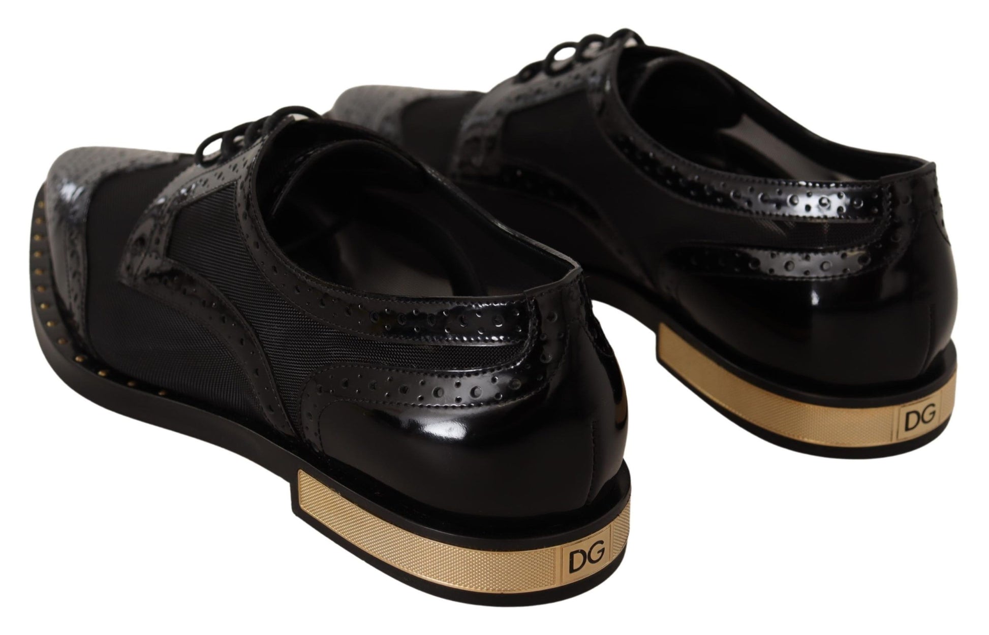 Chaussures à bout golf transparentes Broques en cuir noir Dolce &amp; Gabbana