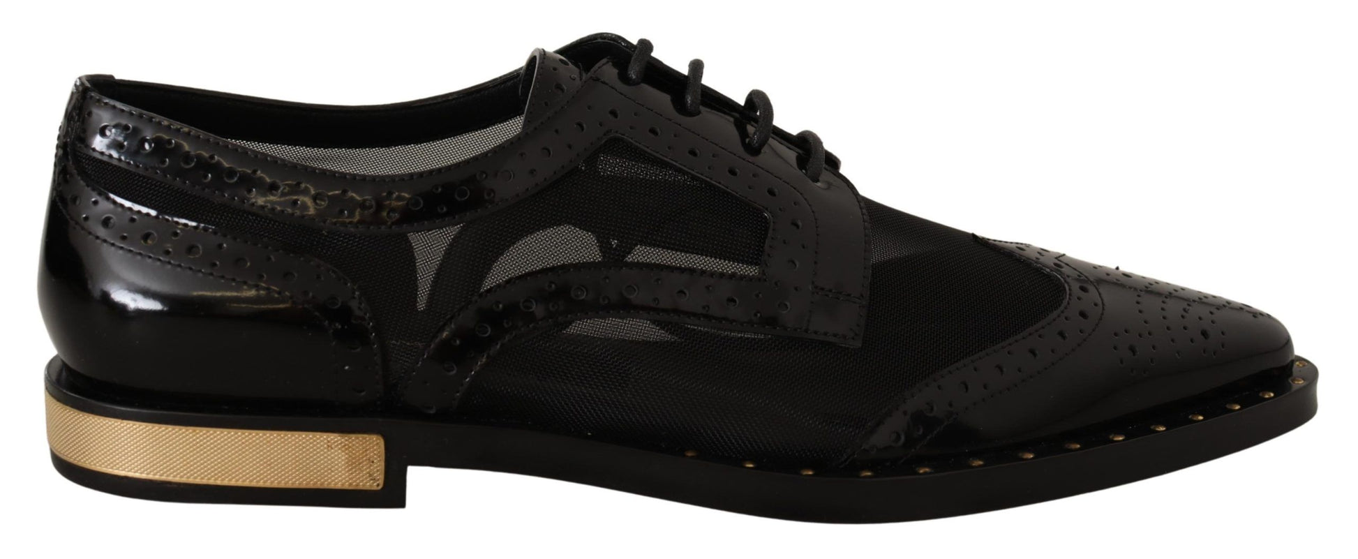 Chaussures à bout golf transparentes Broques en cuir noir Dolce &amp; Gabbana