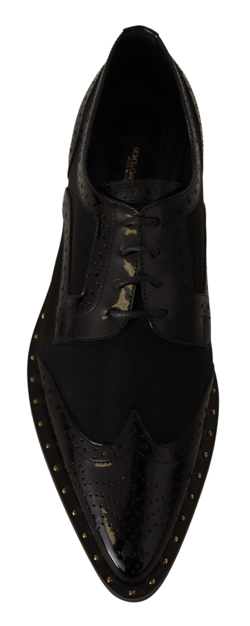 Chaussures à bout golf transparentes Broques en cuir noir Dolce &amp; Gabbana