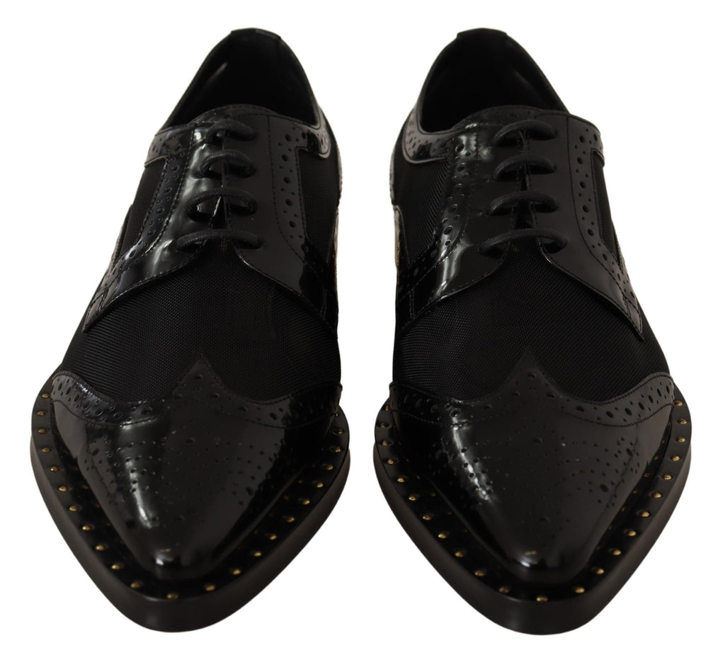 Chaussures à bout golf transparentes Broques en cuir noir Dolce &amp; Gabbana