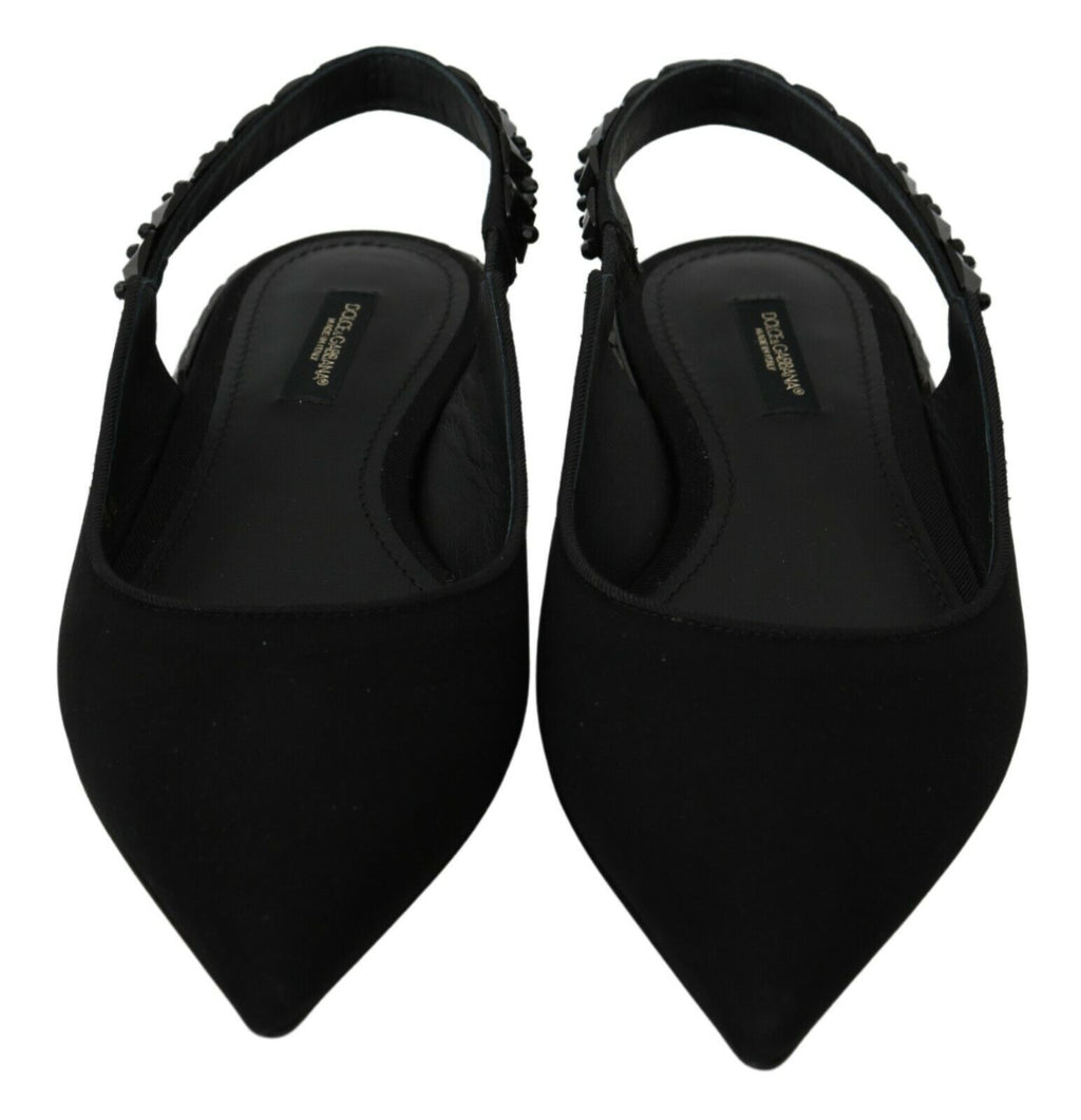 Chaussures plates noires Dolce &amp; Gabbana en charmeuse à bride arrière