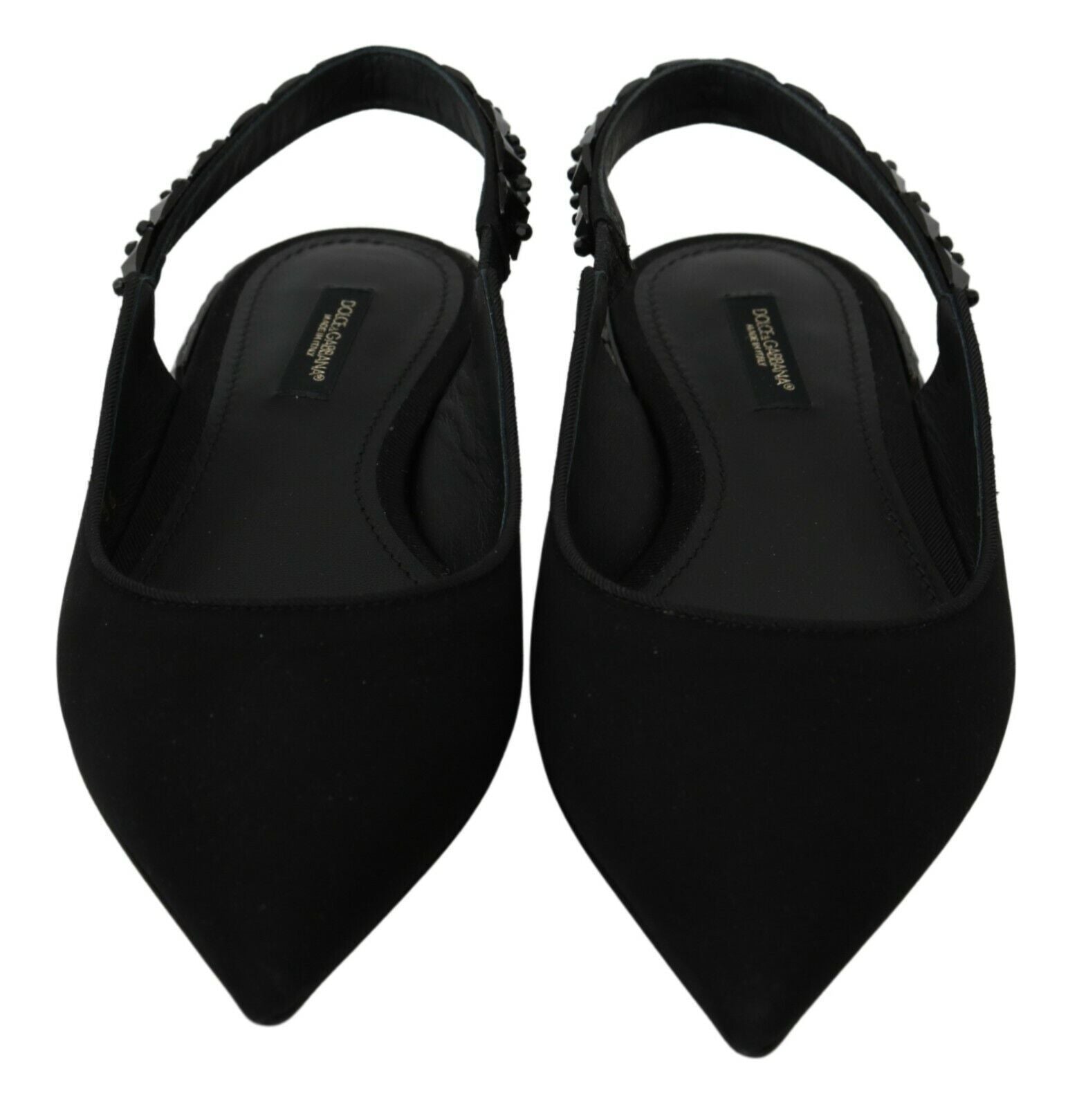Chaussures plates noires Dolce &amp; Gabbana en charmeuse à bride arrière