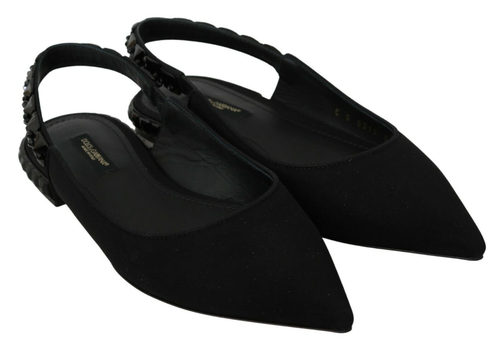 Chaussures plates noires Dolce &amp; Gabbana en charmeuse à bride arrière