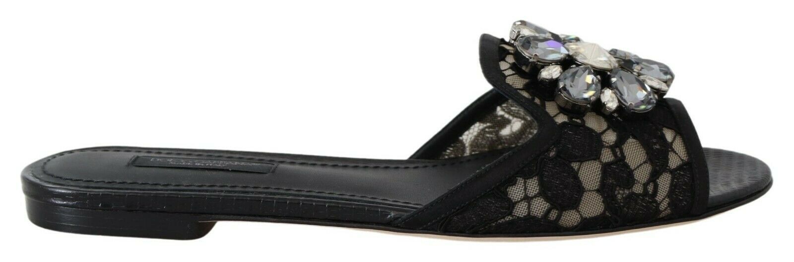 Dolce &amp; Gabbana Claquettes noires en dentelle Taormina et cristaux