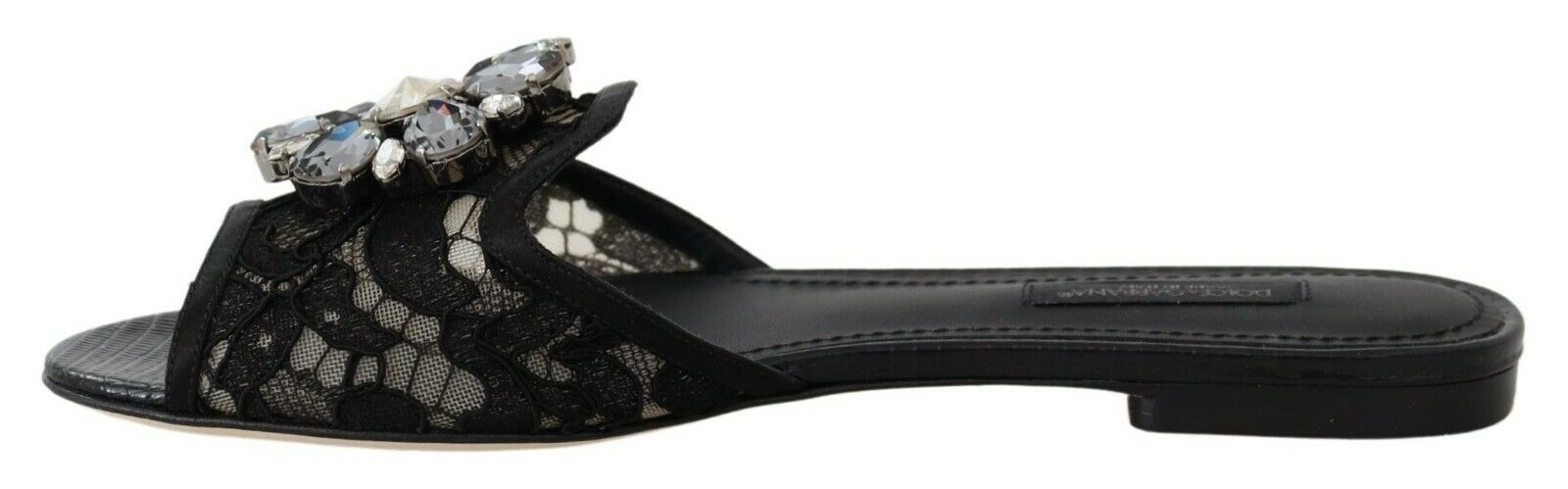 Dolce &amp; Gabbana Claquettes noires en dentelle Taormina et cristaux