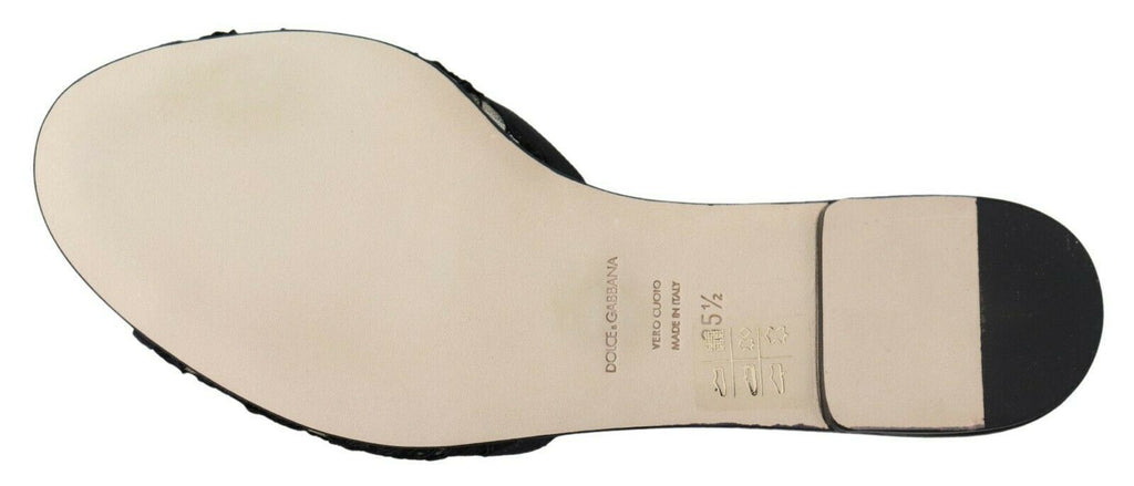 Dolce &amp; Gabbana Claquettes noires en dentelle Taormina et cristaux