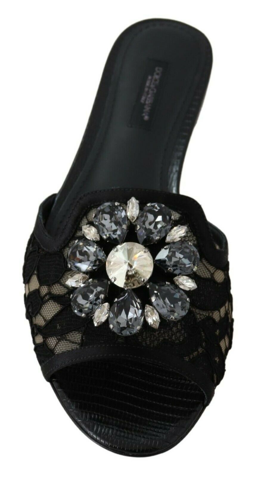 Dolce &amp; Gabbana Claquettes noires en dentelle Taormina et cristaux