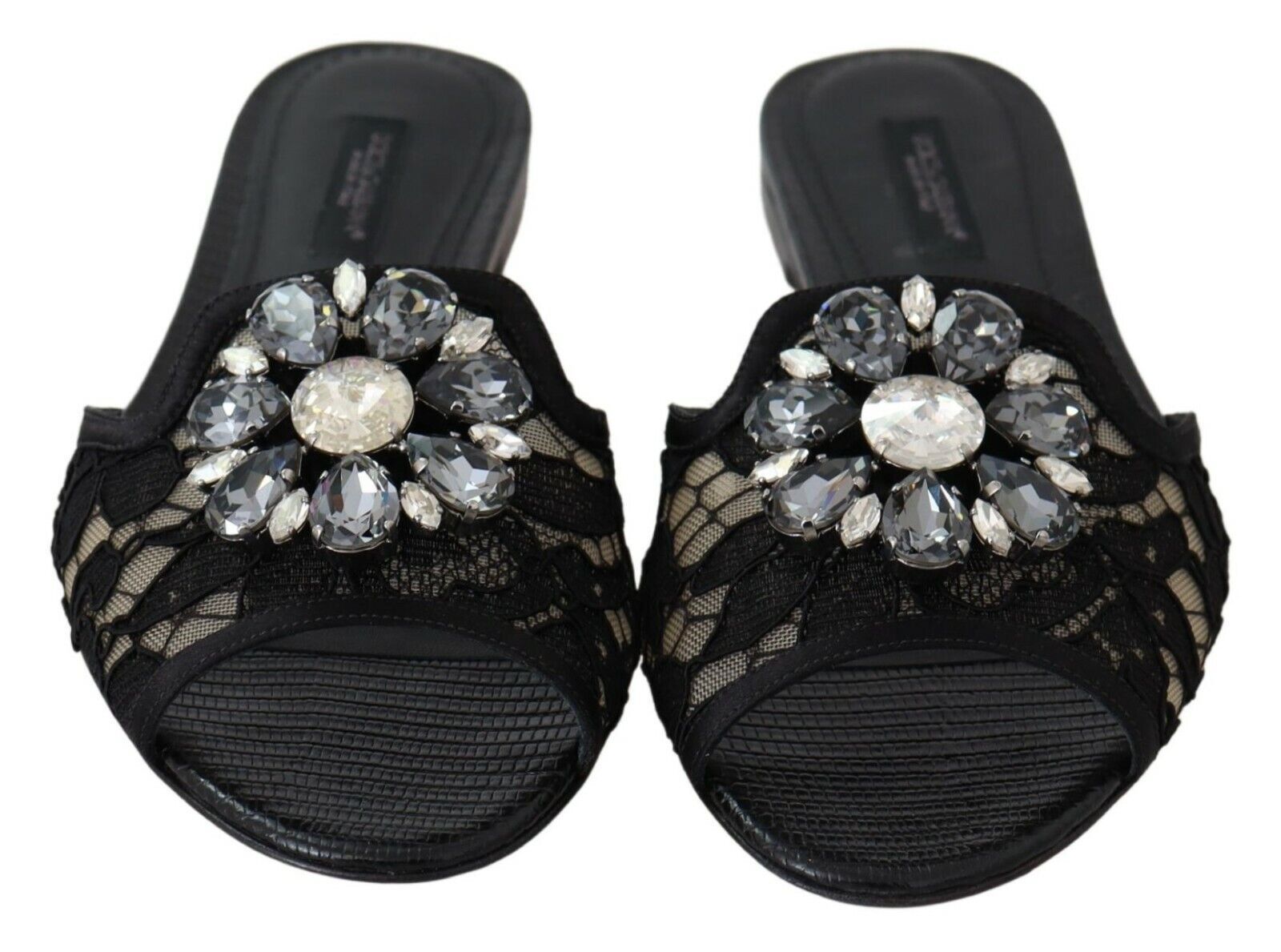 Dolce &amp; Gabbana Claquettes noires en dentelle Taormina et cristaux